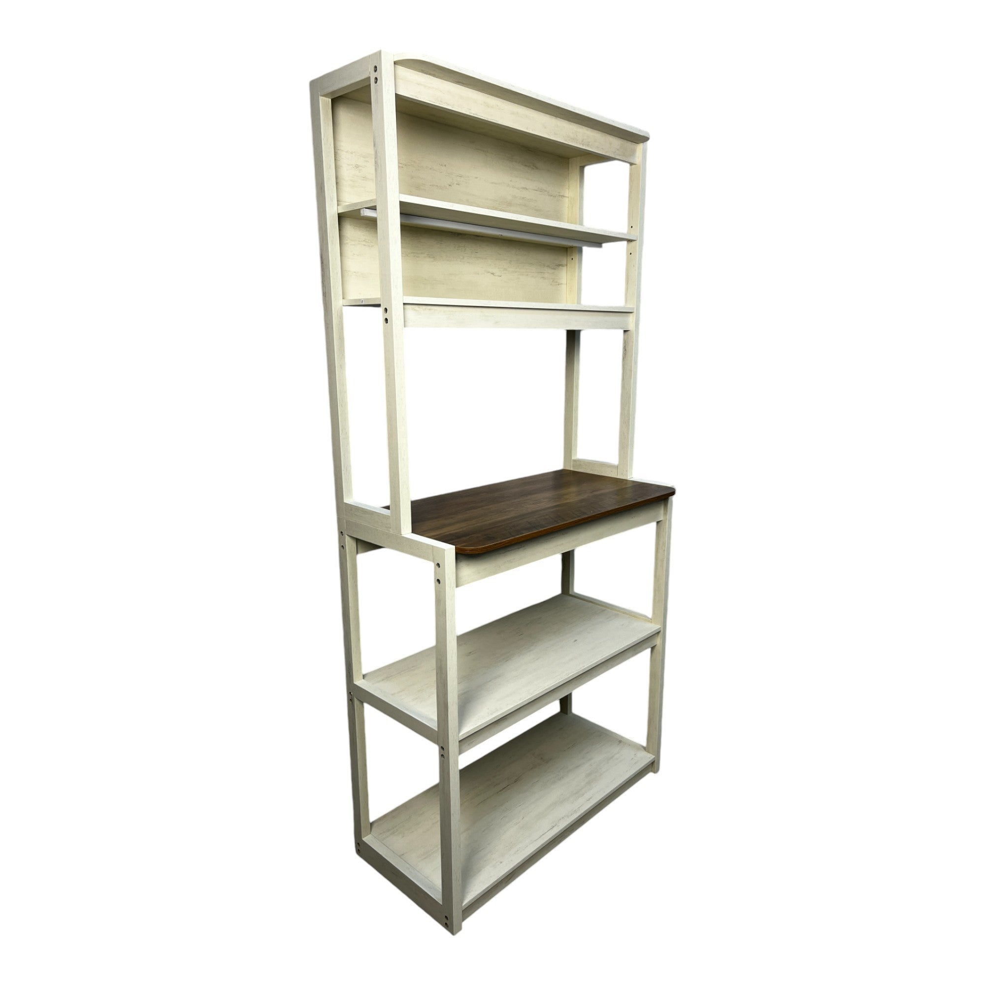 31.50' White and Rustic Brown color 5-Tier Bakers Rack for Kitchen with Storage, Coffee Bar, Kitchen Shelves,  Microwave Stand