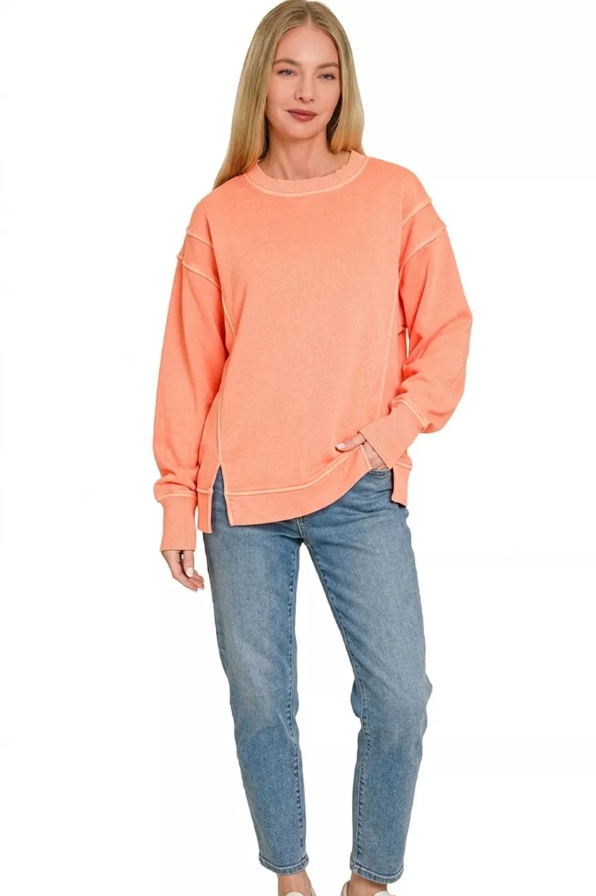 Zenana Pigment Dye Exposed-seam Fleece Sweatshirt