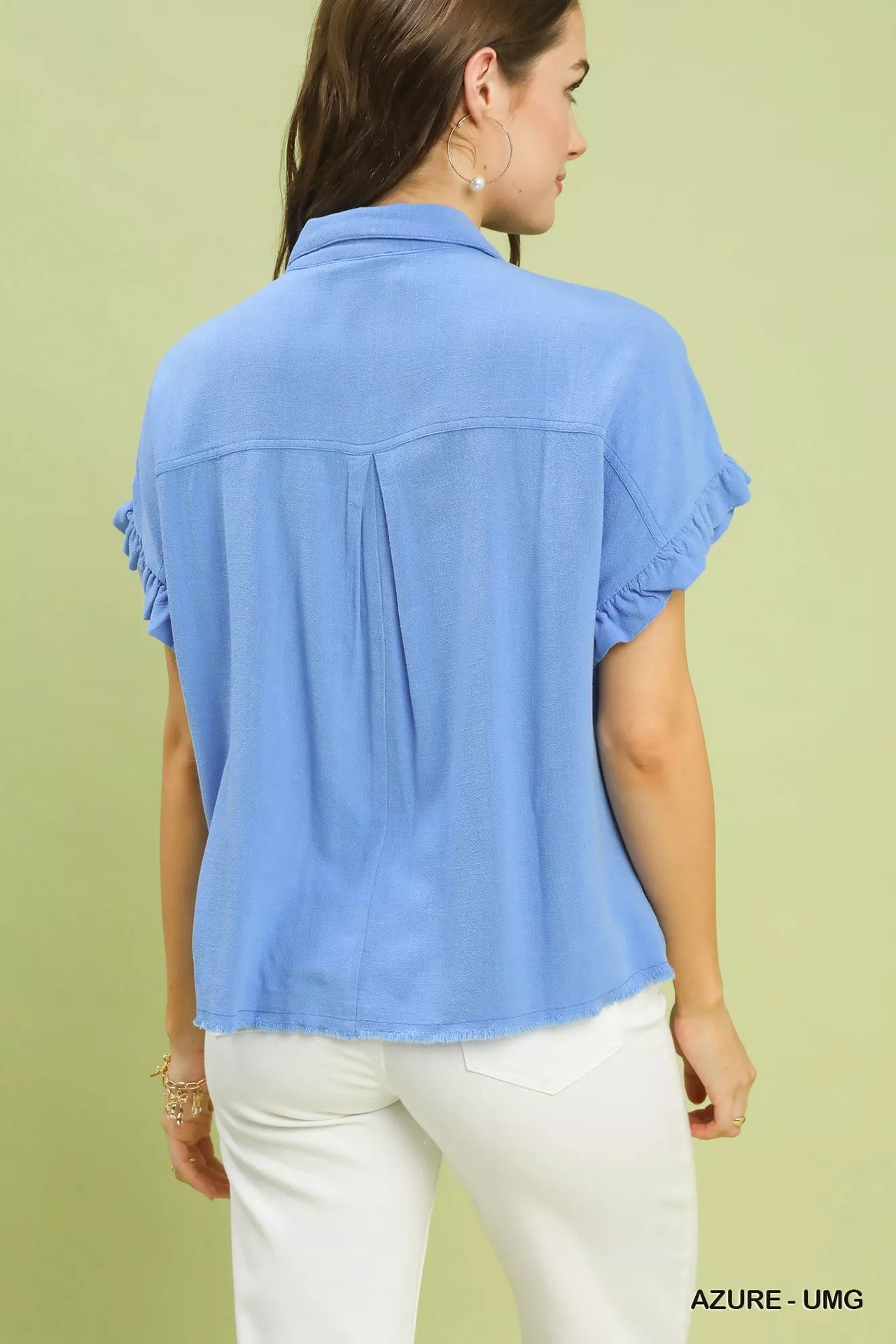 Umgee Washed Linen Blend Smocked Shirt