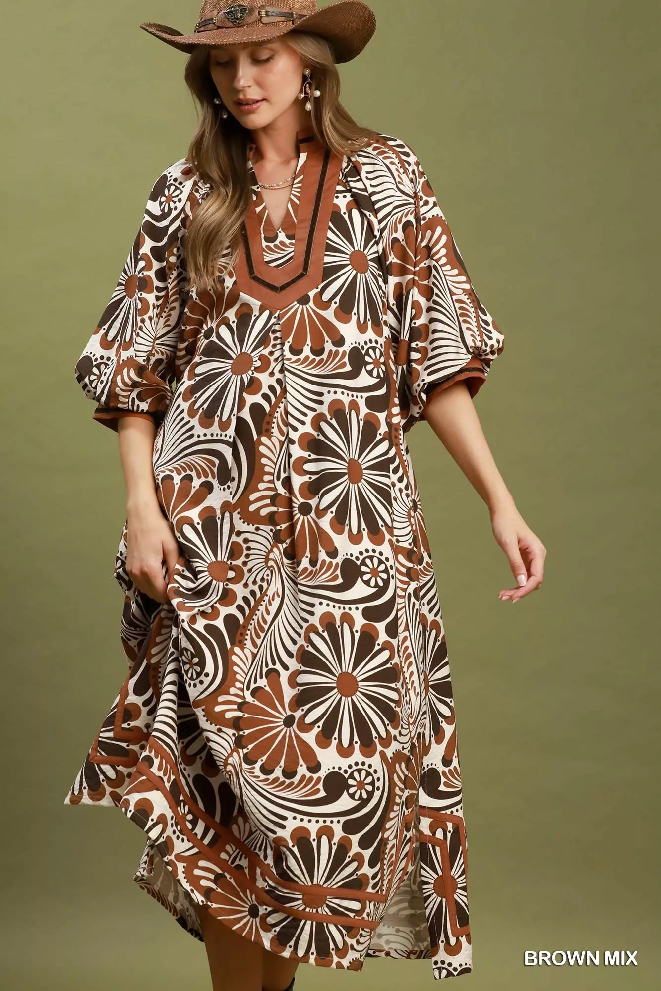 Umgee Abstract Print Midi Dress