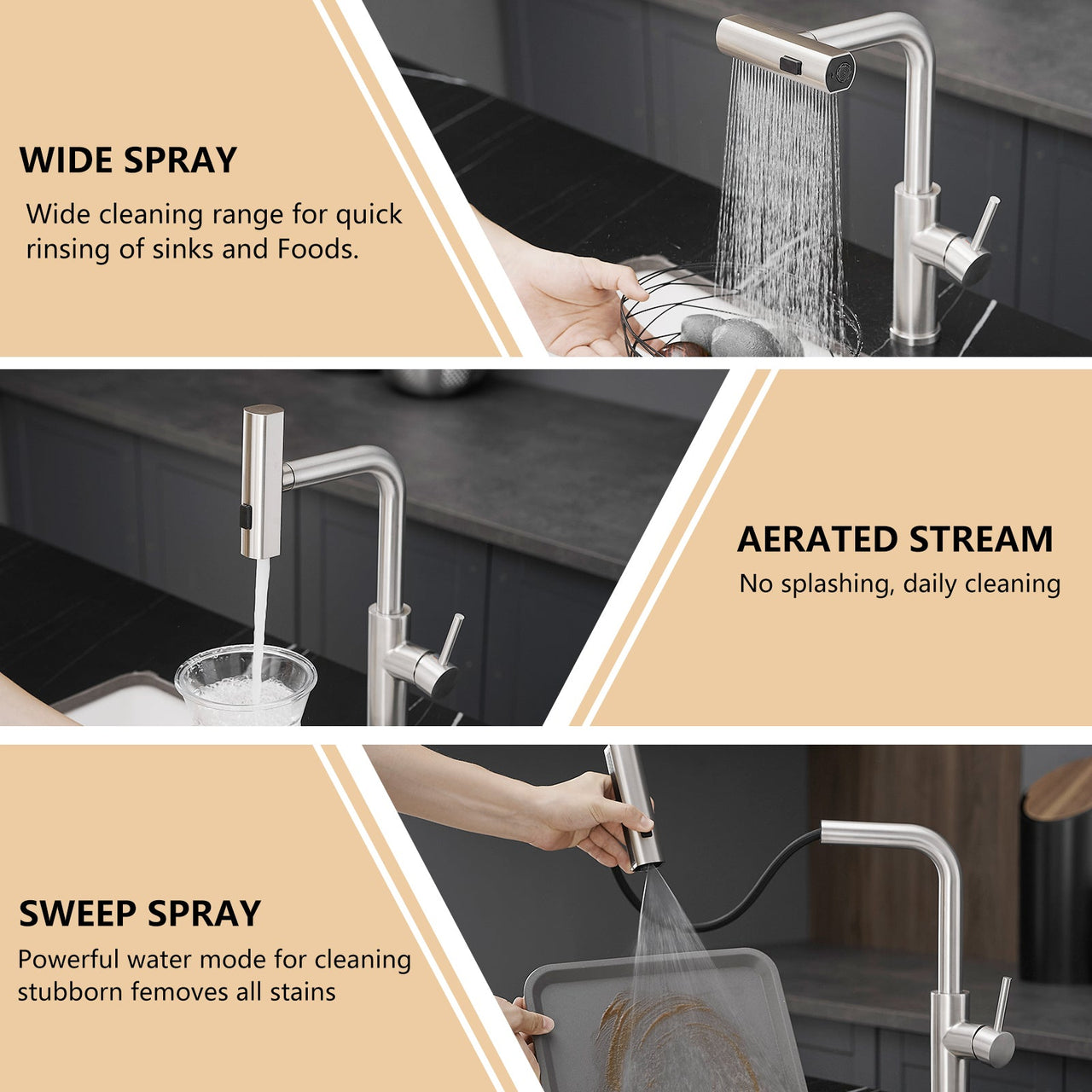 Kitchen Sink Faucet, Brushed Nickel Kitchen Faucets with Pull out Sprayer, Bar Faucet Single Hole Faucet
