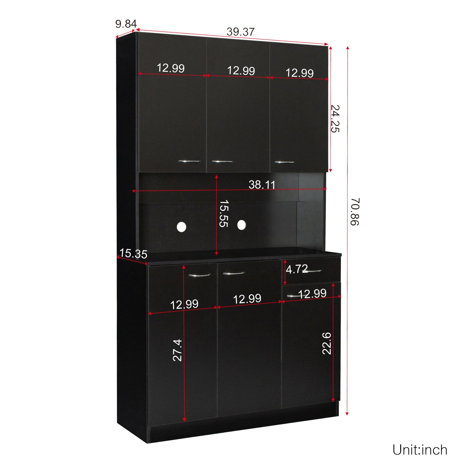 70.87' Tall Wardrobe& Kitchen Cabinet, with 6-Doors, 1-Open Shelves and 1-Drawer for bedroom,Black