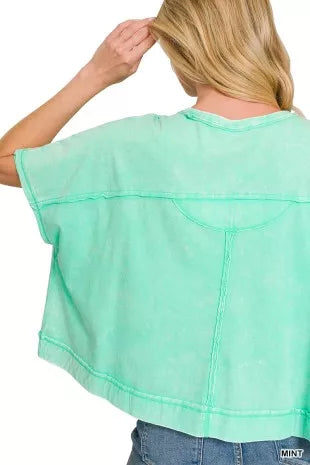 Zenana Acid Washed Round Neck Short Sleeve Oversized T-Shirt