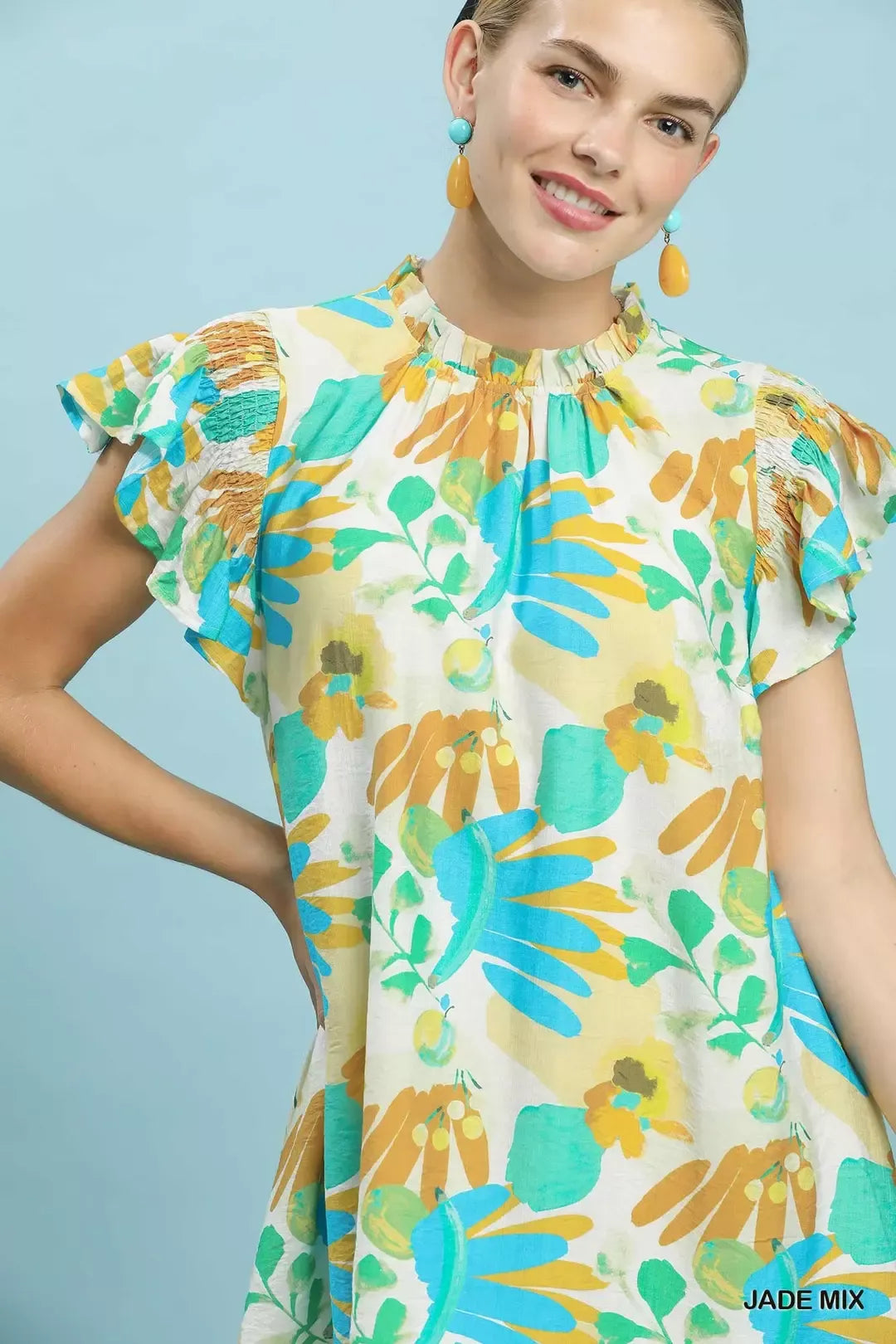 Umgee Ruffled Botanical Print Mini Dress