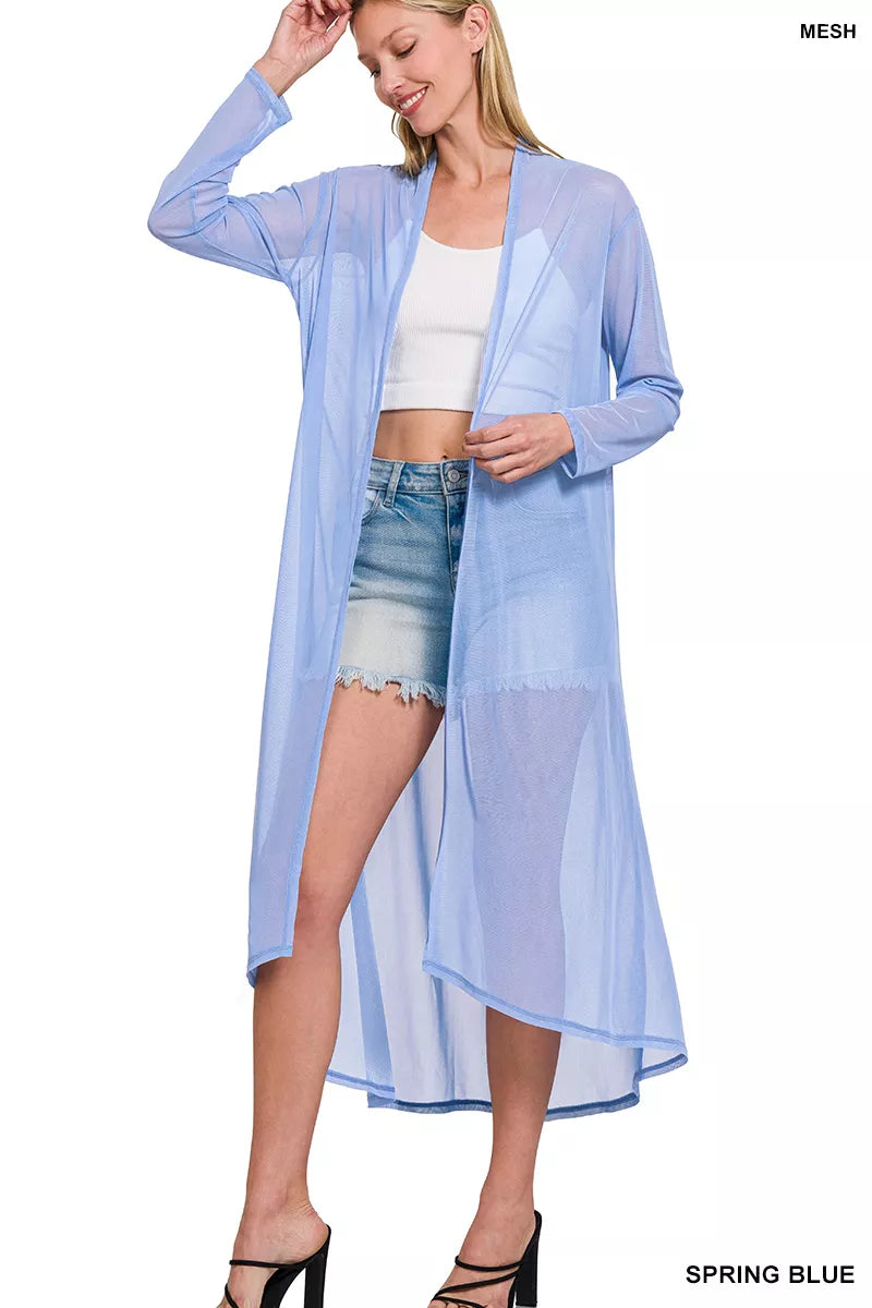 Zenana Mesh Open Front Cardigan
