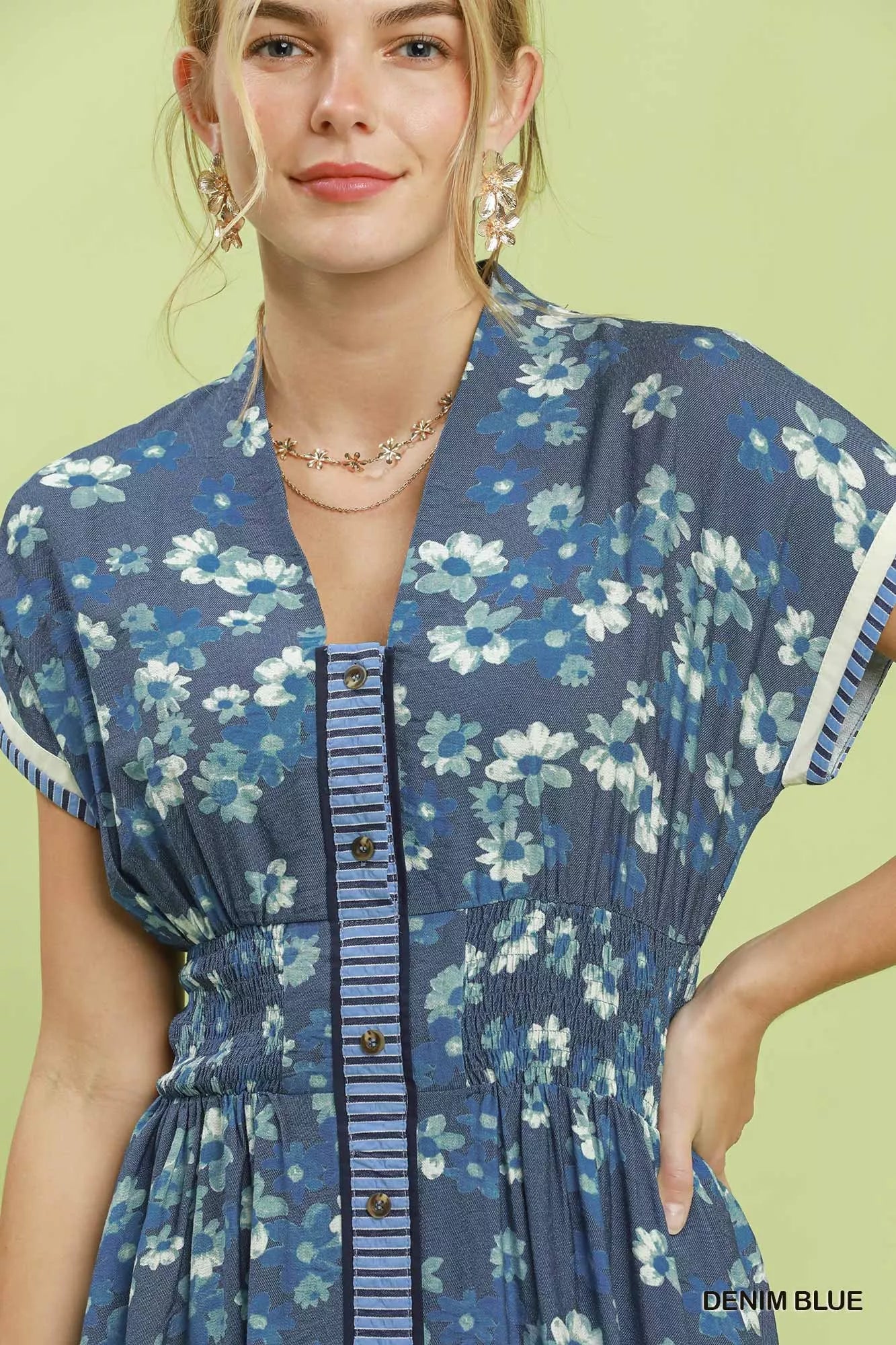 Umgee Ruffle Sleeve Henley Shift Dress