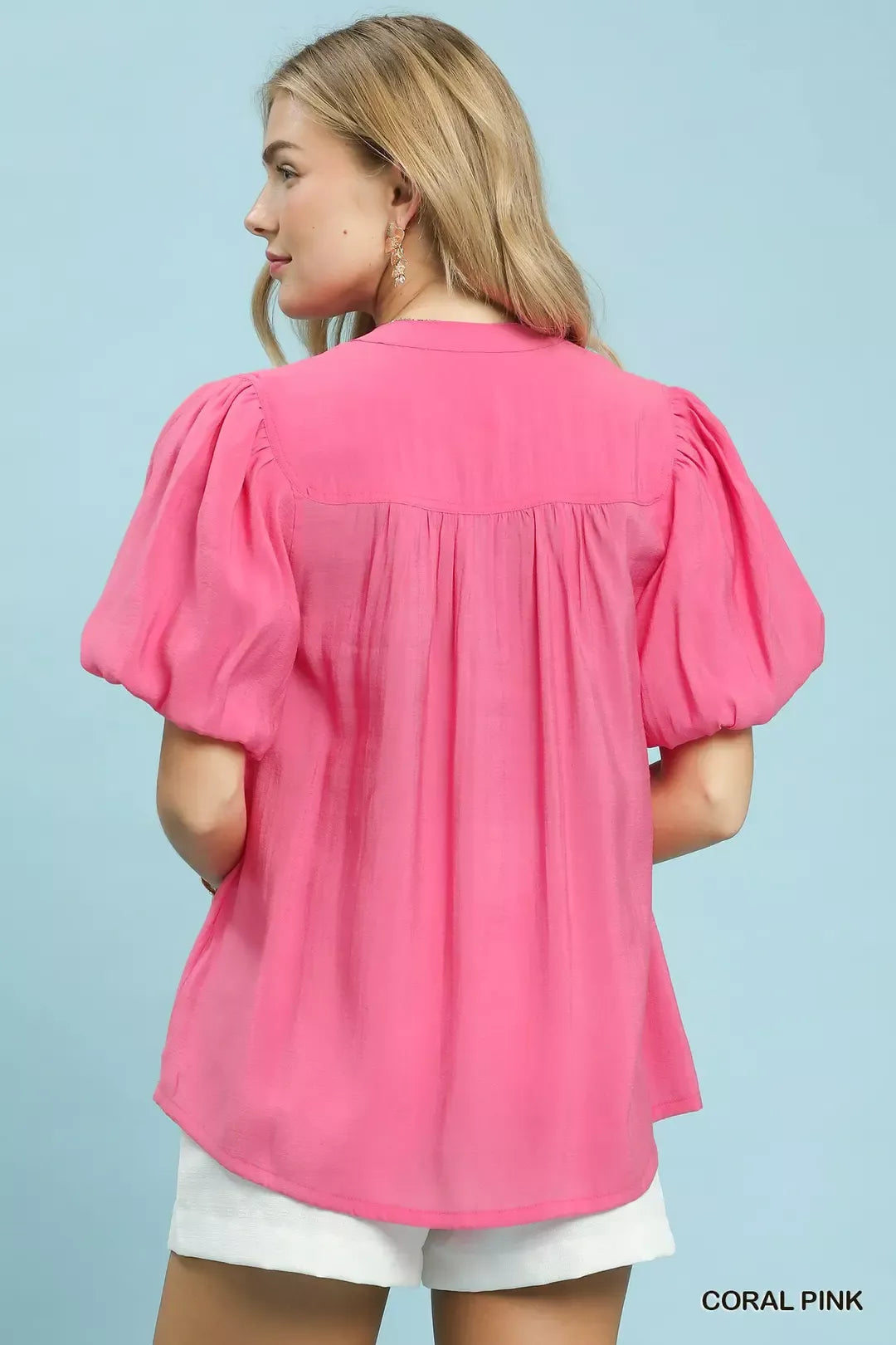 Umgee Button-Down Puff Sleeve Shirt