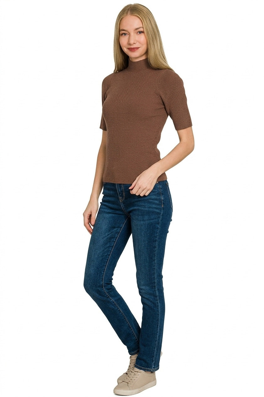 Zenana Viscose Ribbed Mock Neck Sweater