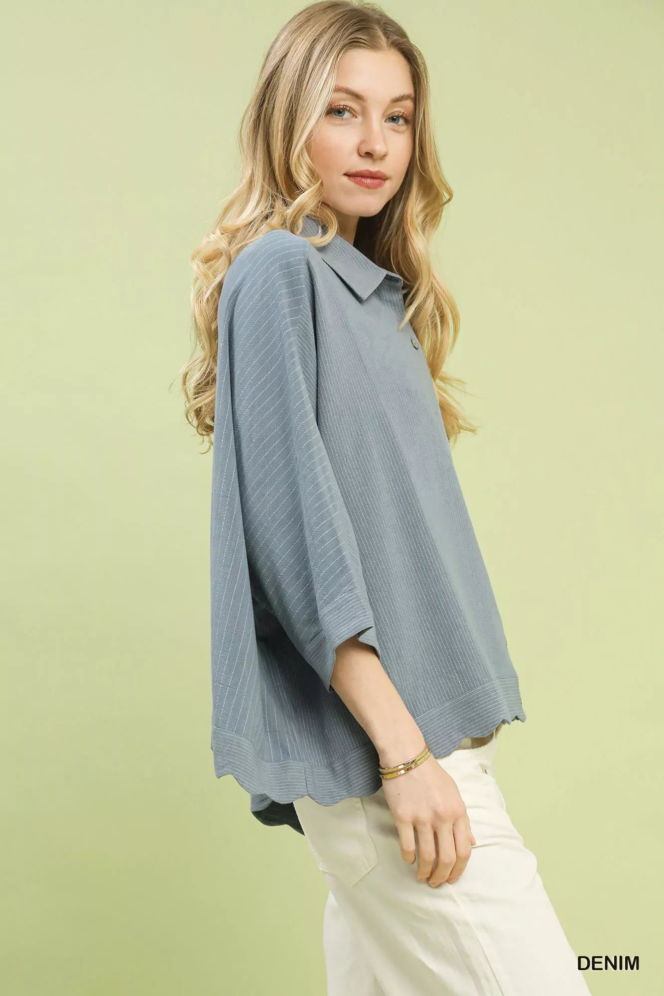 Umgee Oversized Striped Button-Down Shirt