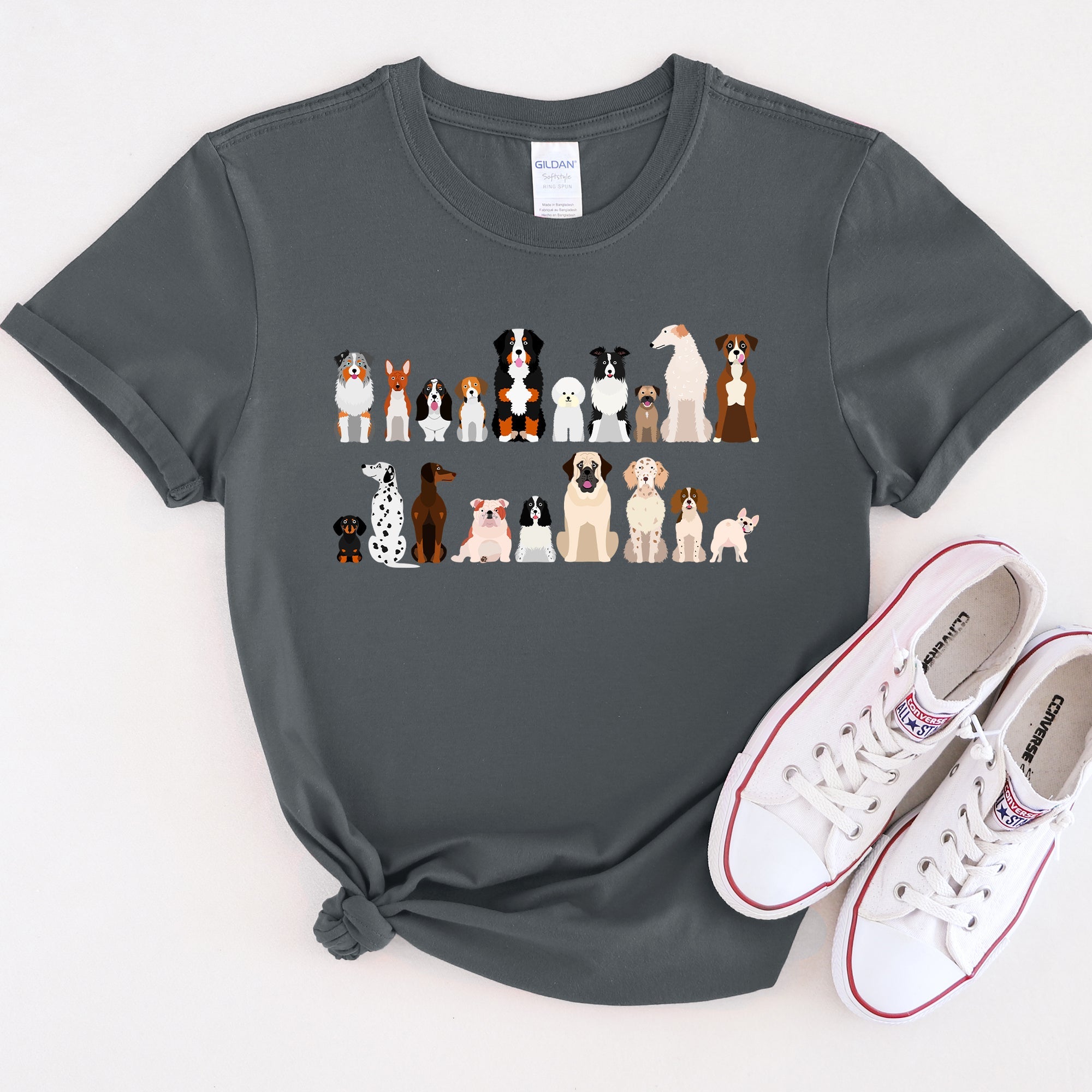 Dog Lovers Breeds Illustration Featuring Beloved Canines In Playful Portraits Graphic Tee
