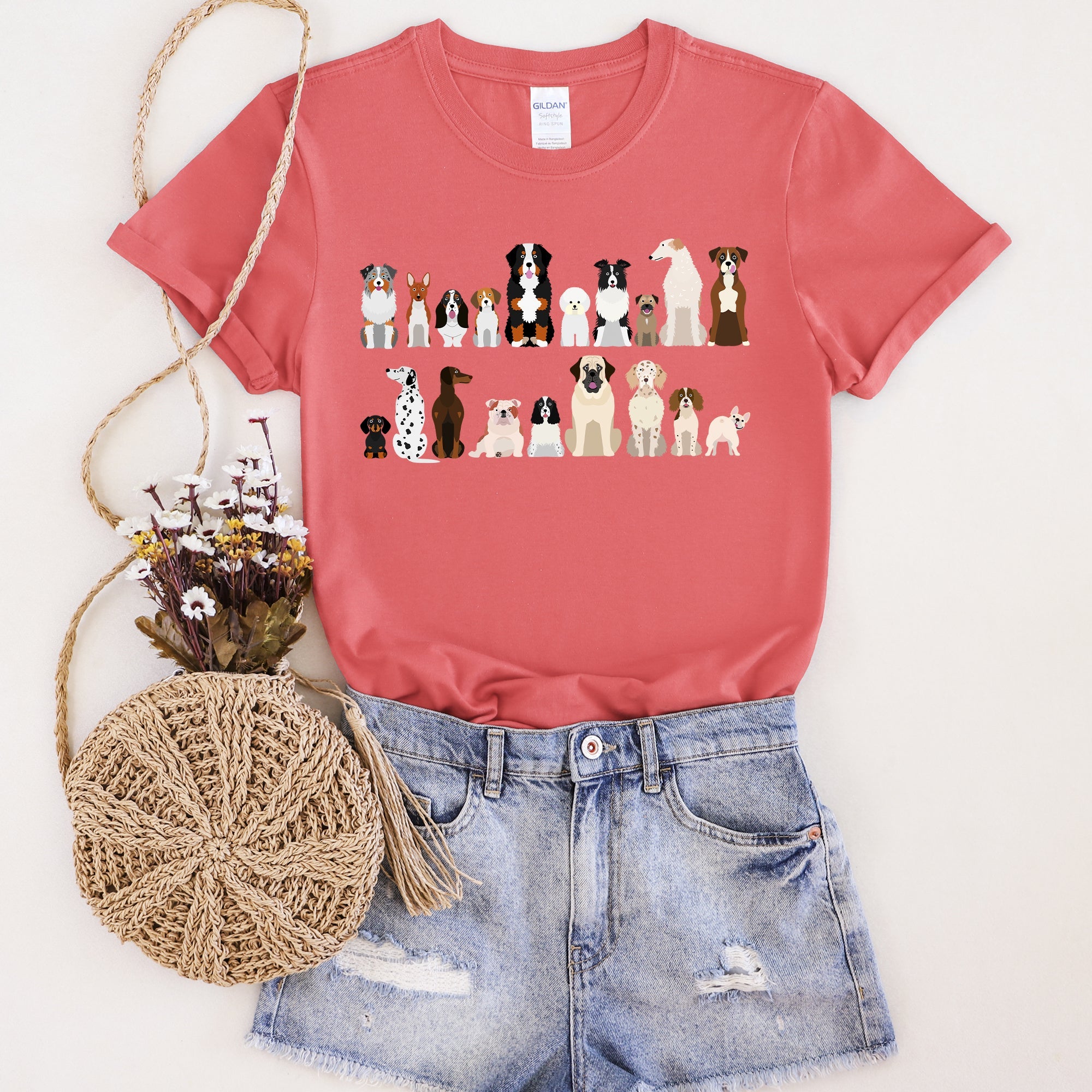 Dog Lovers Breeds Illustration Featuring Beloved Canines In Playful Portraits Graphic Tee
