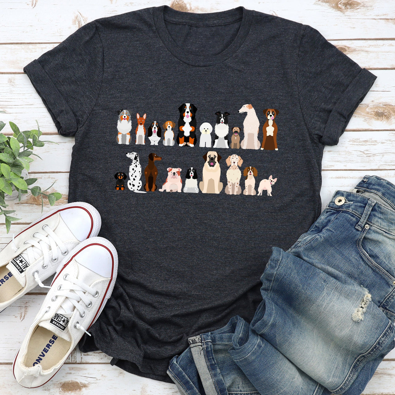 Dog Lovers Breeds Illustration Featuring Beloved Canines In Playful Portraits Graphic Tee