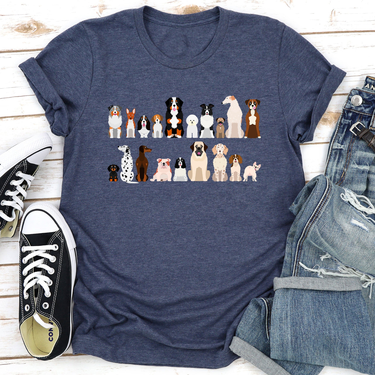 Dog Lovers Breeds Illustration Featuring Beloved Canines In Playful Portraits Graphic Tee
