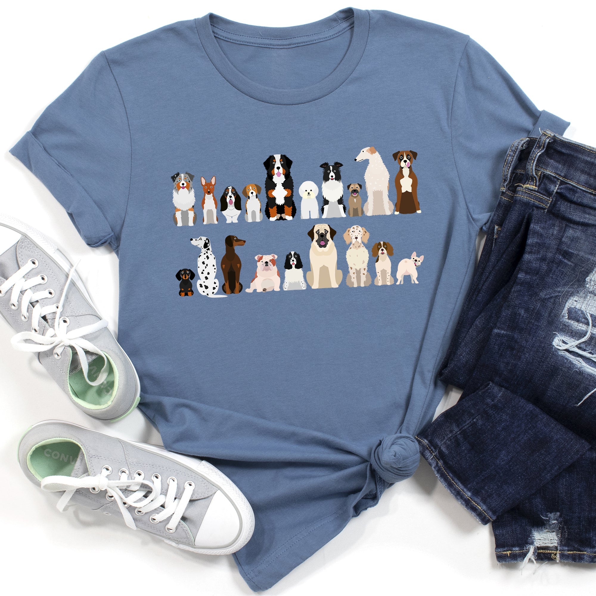 Dog Lovers Breeds Illustration Featuring Beloved Canines In Playful Portraits Graphic Tee