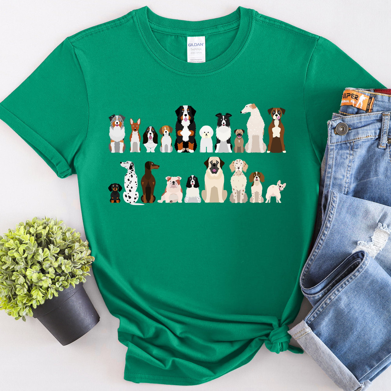 Dog Lovers Breeds Illustration Featuring Beloved Canines In Playful Portraits Graphic Tee