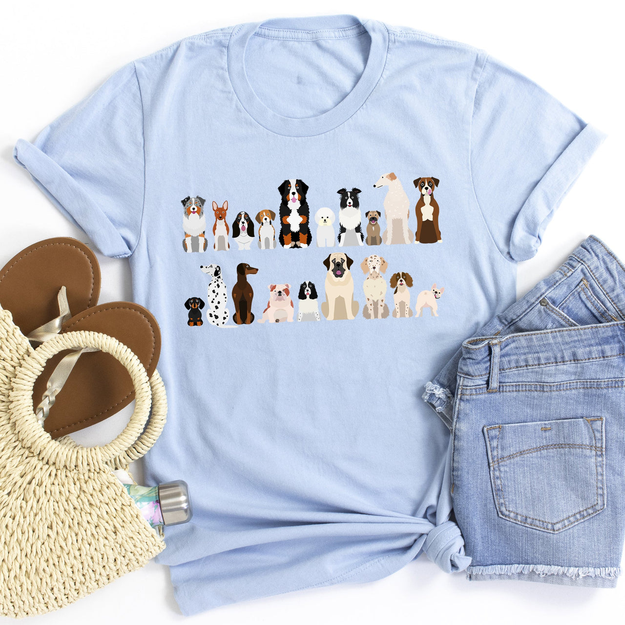 Dog Lovers Breeds Illustration Featuring Beloved Canines In Playful Portraits Graphic Tee