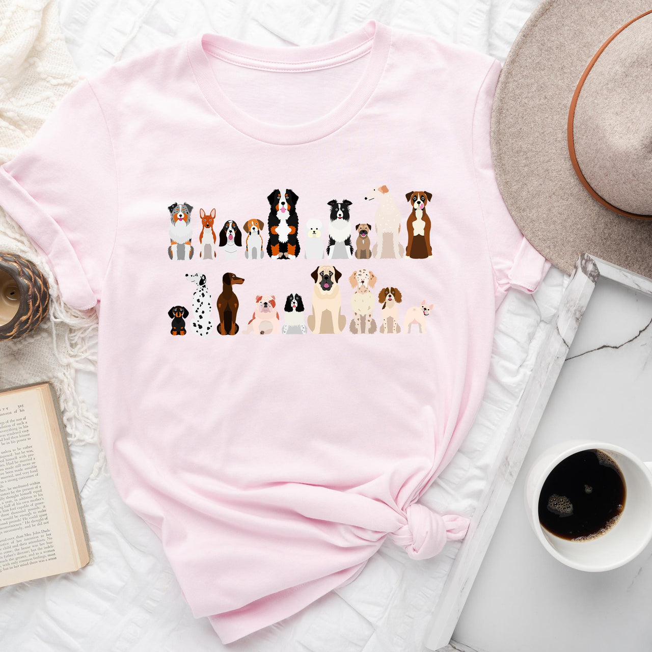 Dog Lovers Breeds Illustration Featuring Beloved Canines In Playful Portraits Graphic Tee