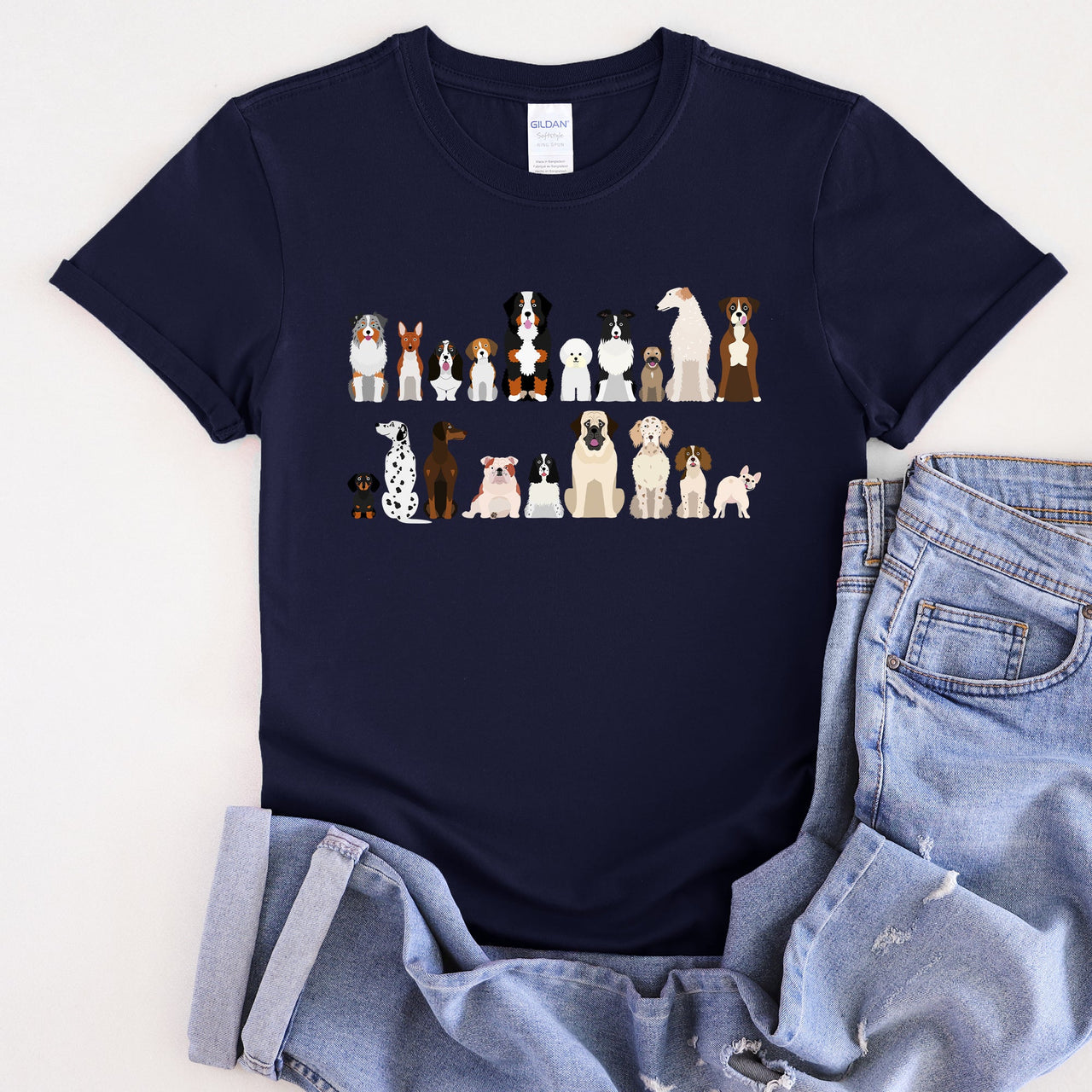 Dog Lovers Breeds Illustration Featuring Beloved Canines In Playful Portraits Graphic Tee