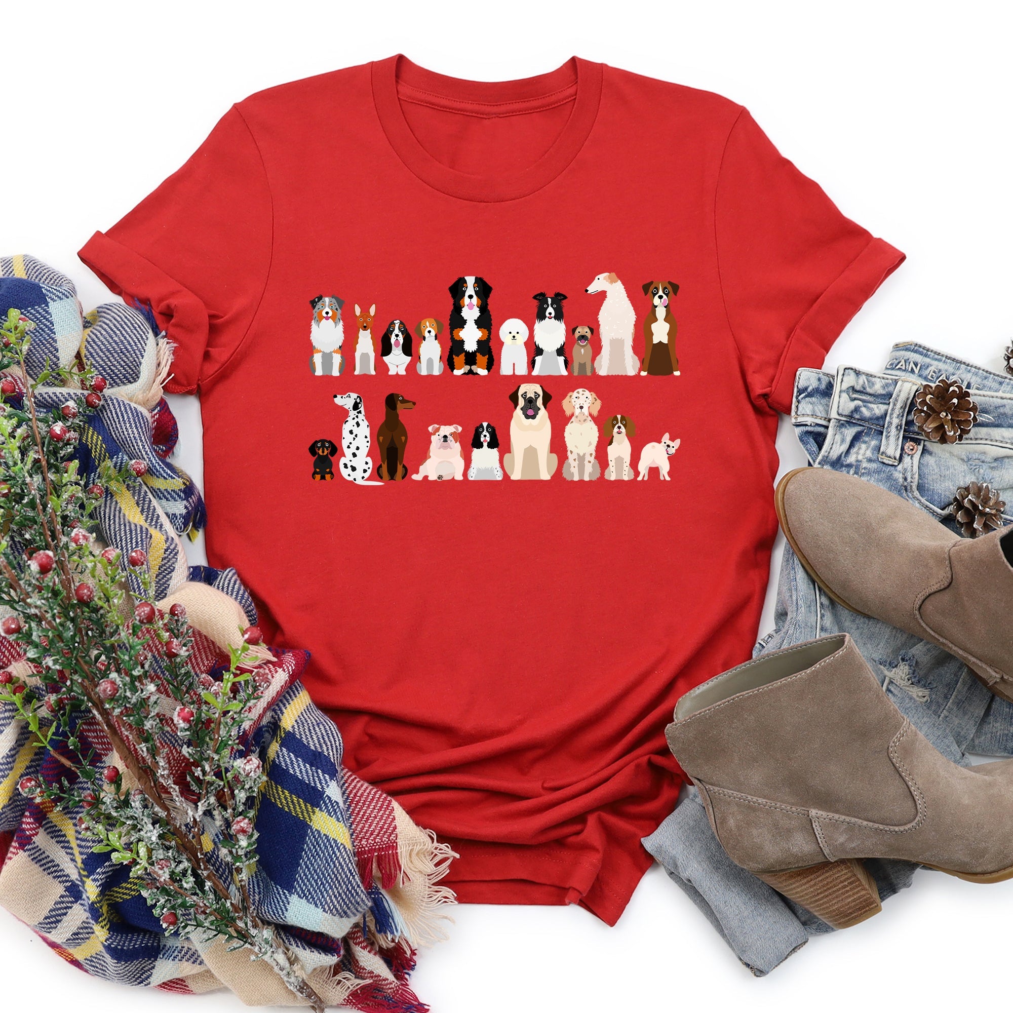Dog Lovers Breeds Illustration Featuring Beloved Canines In Playful Portraits Graphic Tee