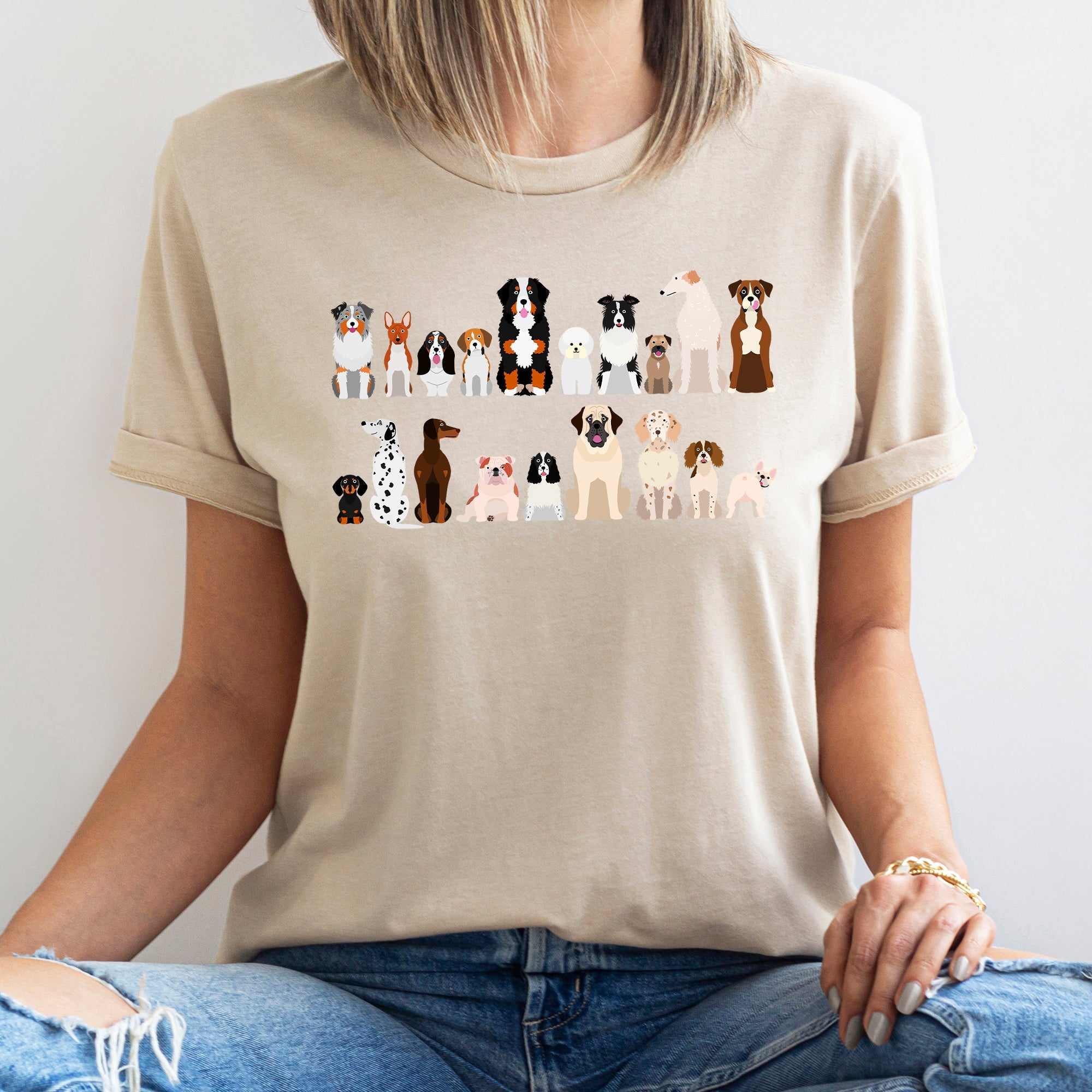 Dog Lovers Breeds Illustration Featuring Beloved Canines In Playful Portraits Graphic Tee
