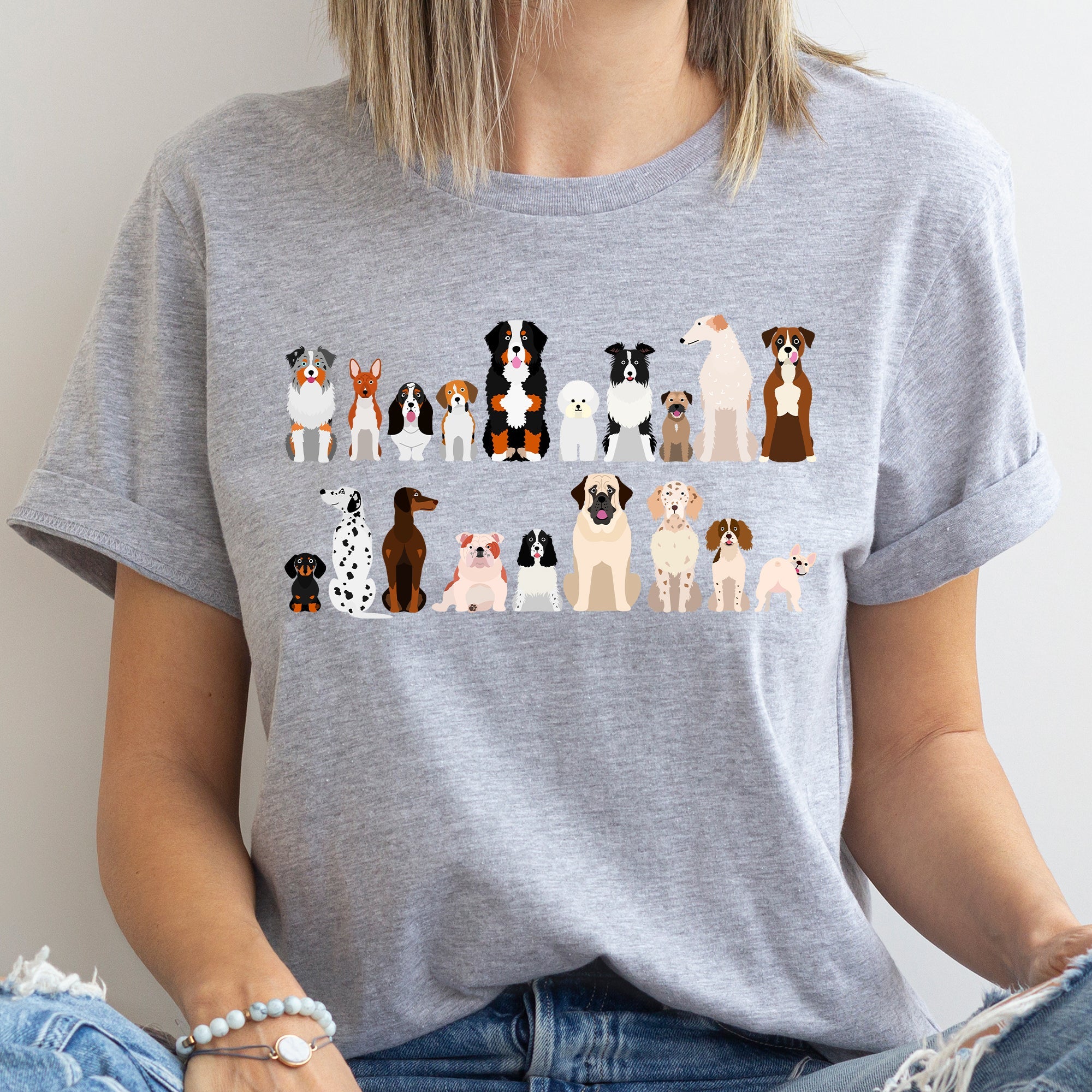 Dog Lovers Breeds Illustration Featuring Beloved Canines In Playful Portraits Graphic Tee