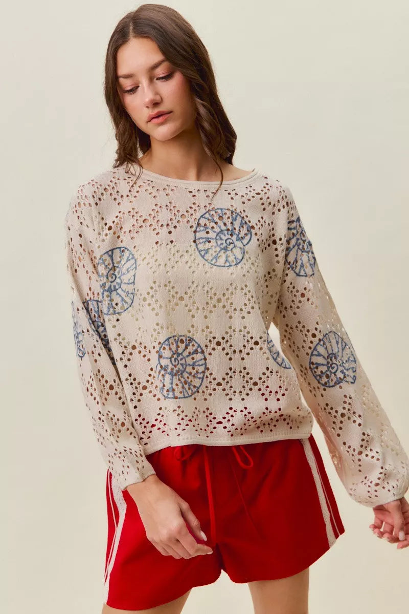 SO ME Seashell Lightweight Sweater Top
