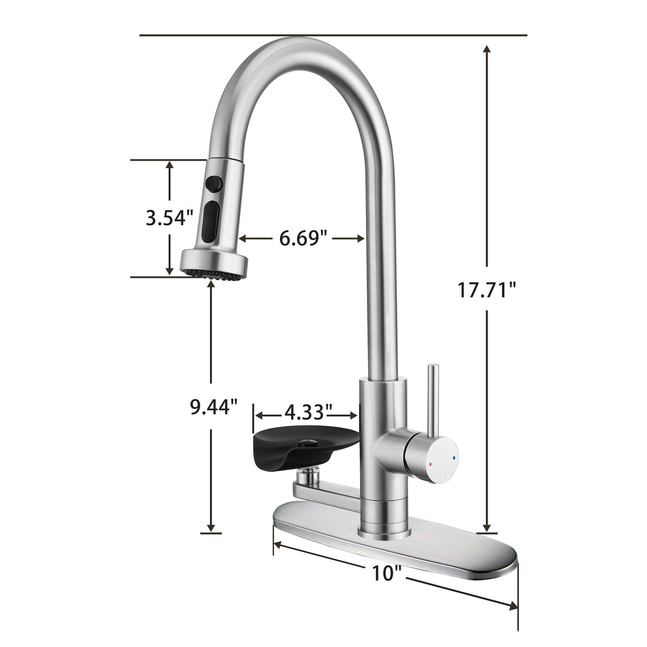 3-in-1 Kitchen Faucet with Press-Type Glass Rinser, High-Arc Pull-Down Sprayer, 3 Function Spray Mode, Brushed Nickel Finish, 9.44-Inch Spout Height, Stainless Steel & ABS Construction