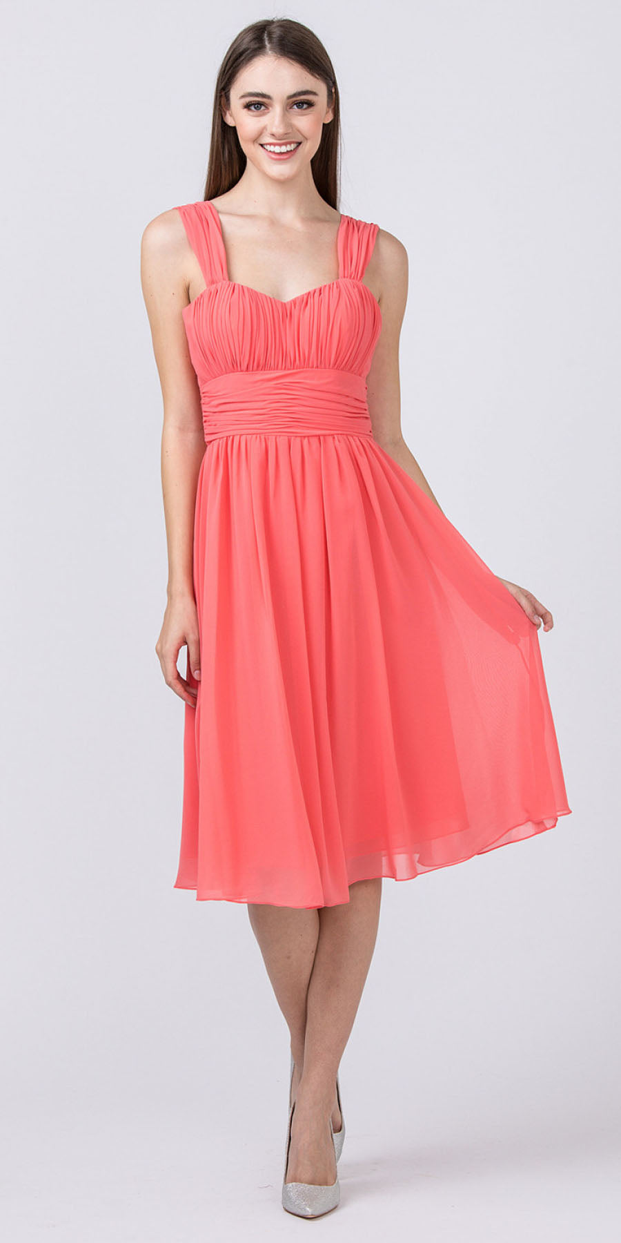 CLEARANCE - Lilac Short Wedding-Guest Dress Ruched-Bodice (Size Medium)