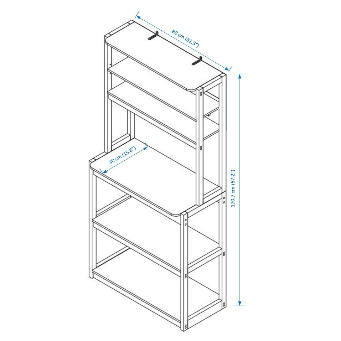 31.50' White and Rustic Brown color 5-Tier Bakers Rack for Kitchen with Storage, Coffee Bar, Kitchen Shelves,  Microwave Stand