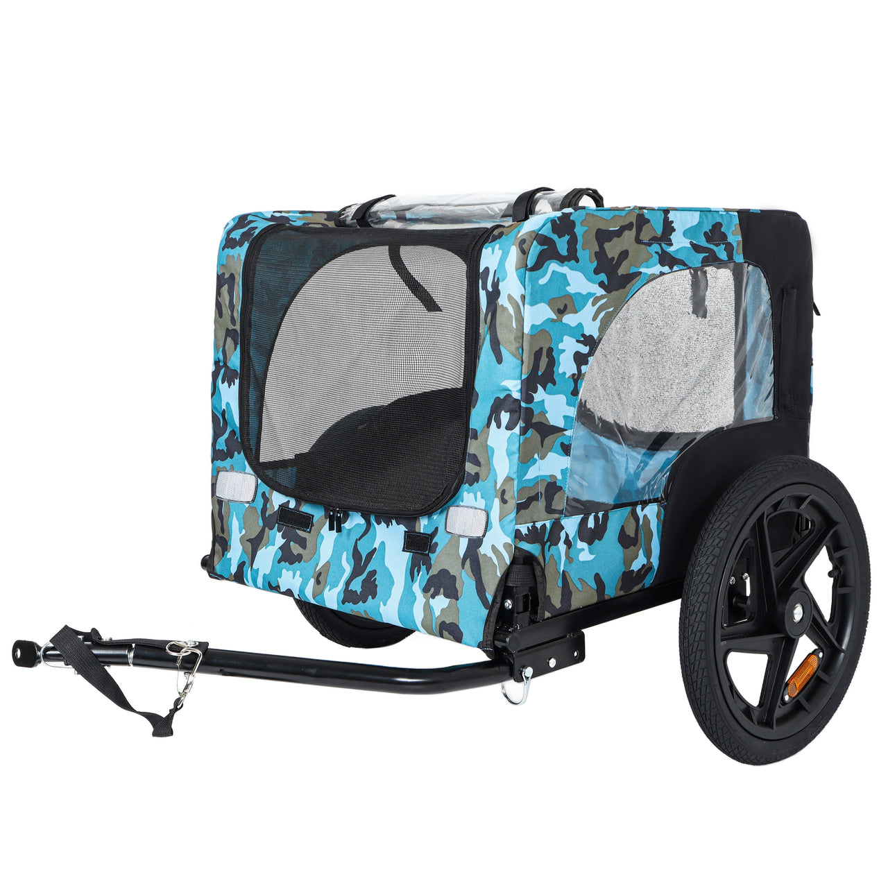 Outdoor Heavy Duty Collapsible Pet Bike Trailer with 16-Inch All-Terrain Wheels & Universal Hitch – Foldable Dog/Cargo Carrier Cart for Bicycles, blue+black
