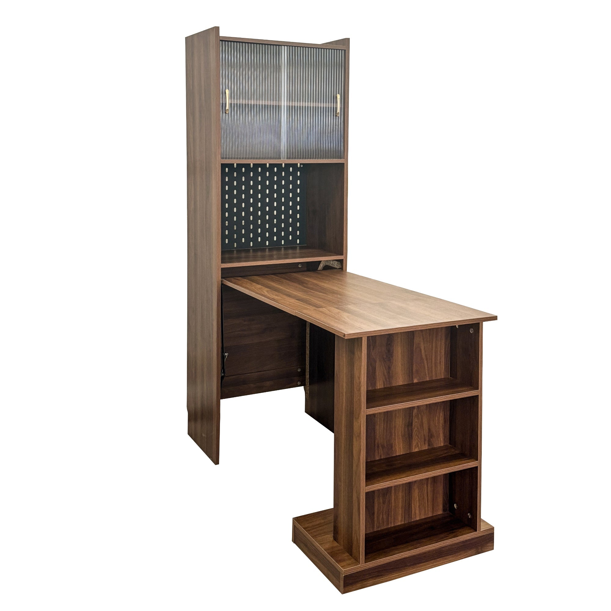 Folding Desk with Storage, Space-Saving Foldable Computer Desk for Small Spaces, Writing Study Table for Home Office, Bedroom, Dorm, Apartment
