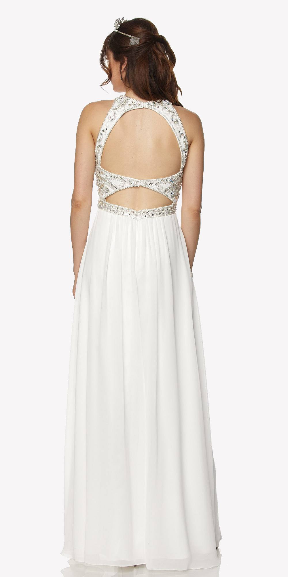 Juliet 609 A Line Chiffon Floor Length Gown Cut Out Back