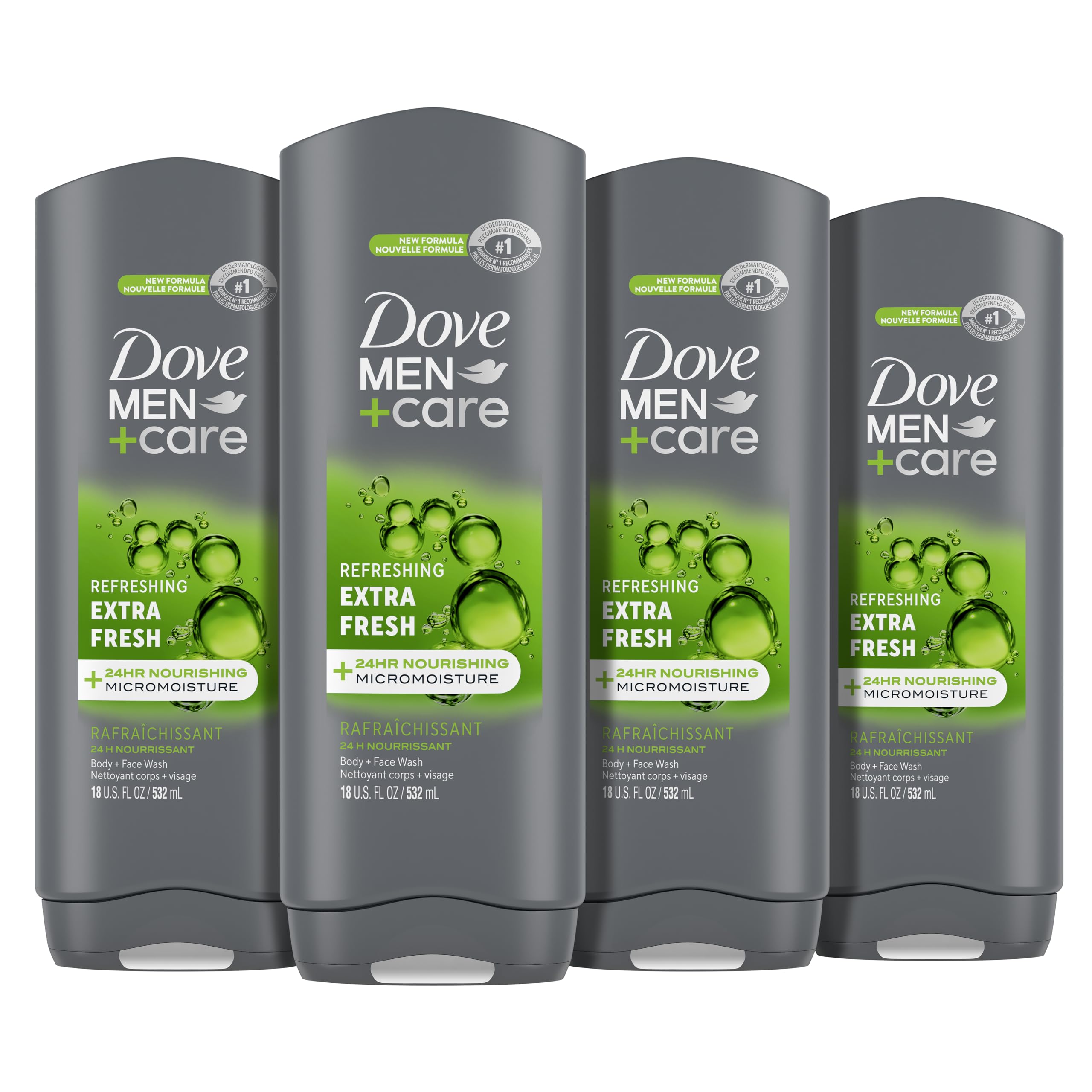 Dove Men+Care Body Wash Extra Fresh 4 Count for Mens Skin Care Body Wash Effectively Washes Away Bacteria While Nourishing Your Skin 18 oz