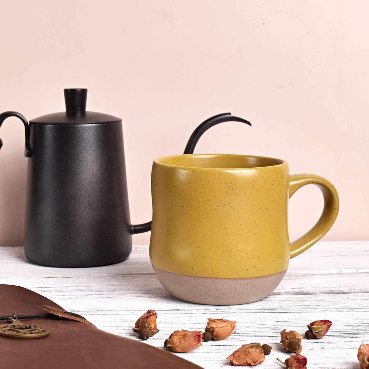 Bosmarlin Large Stoneware Speckled Coffee Mugs Set of 2, Big Tea Cup, 17 Oz, Dishwasher and Microwave Safe