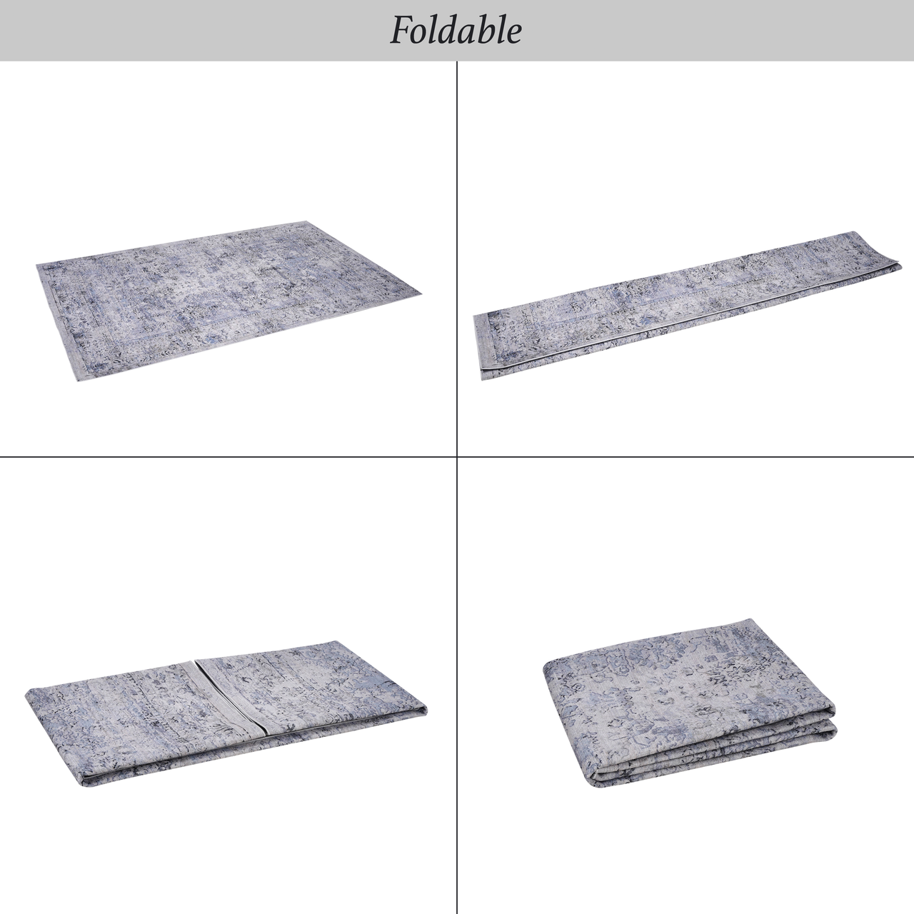 NAAR MAVAL Blue Washable Rug 5x8 Area Rug (Blue+Cream, 5' x 8')