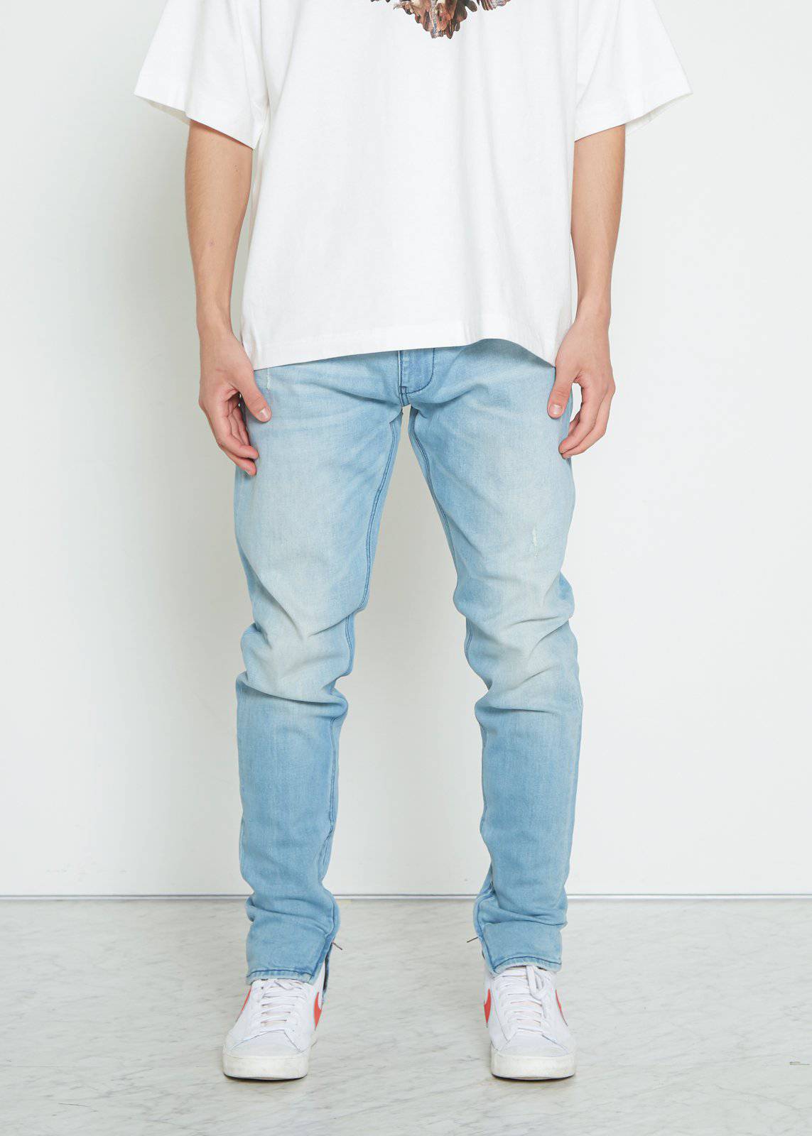 Men's Side Zip Slim Fit Denim in Light Blue Wash