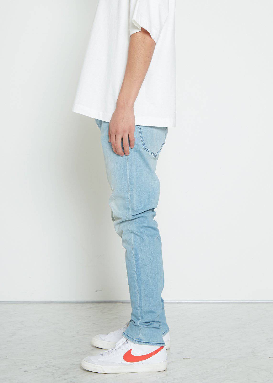 Men's Side Zip Slim Fit Denim in Light Blue Wash