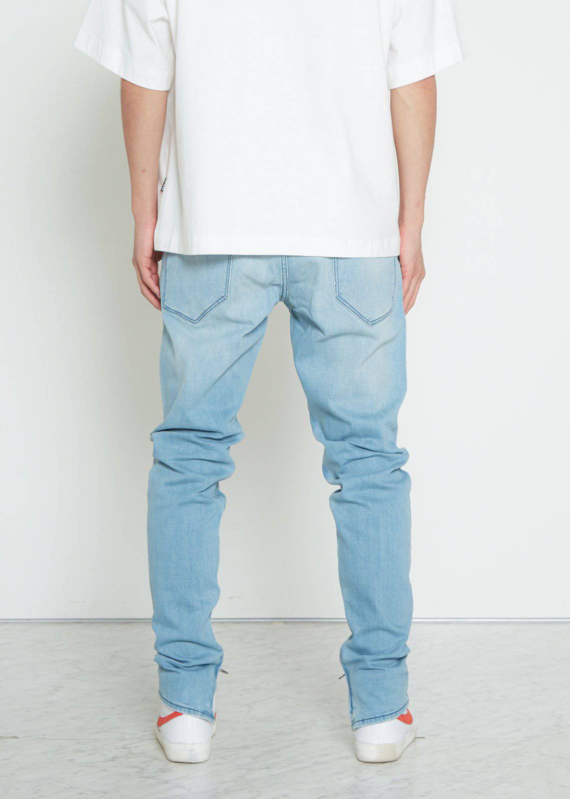 Men's Side Zip Slim Fit Denim in Light Blue Wash