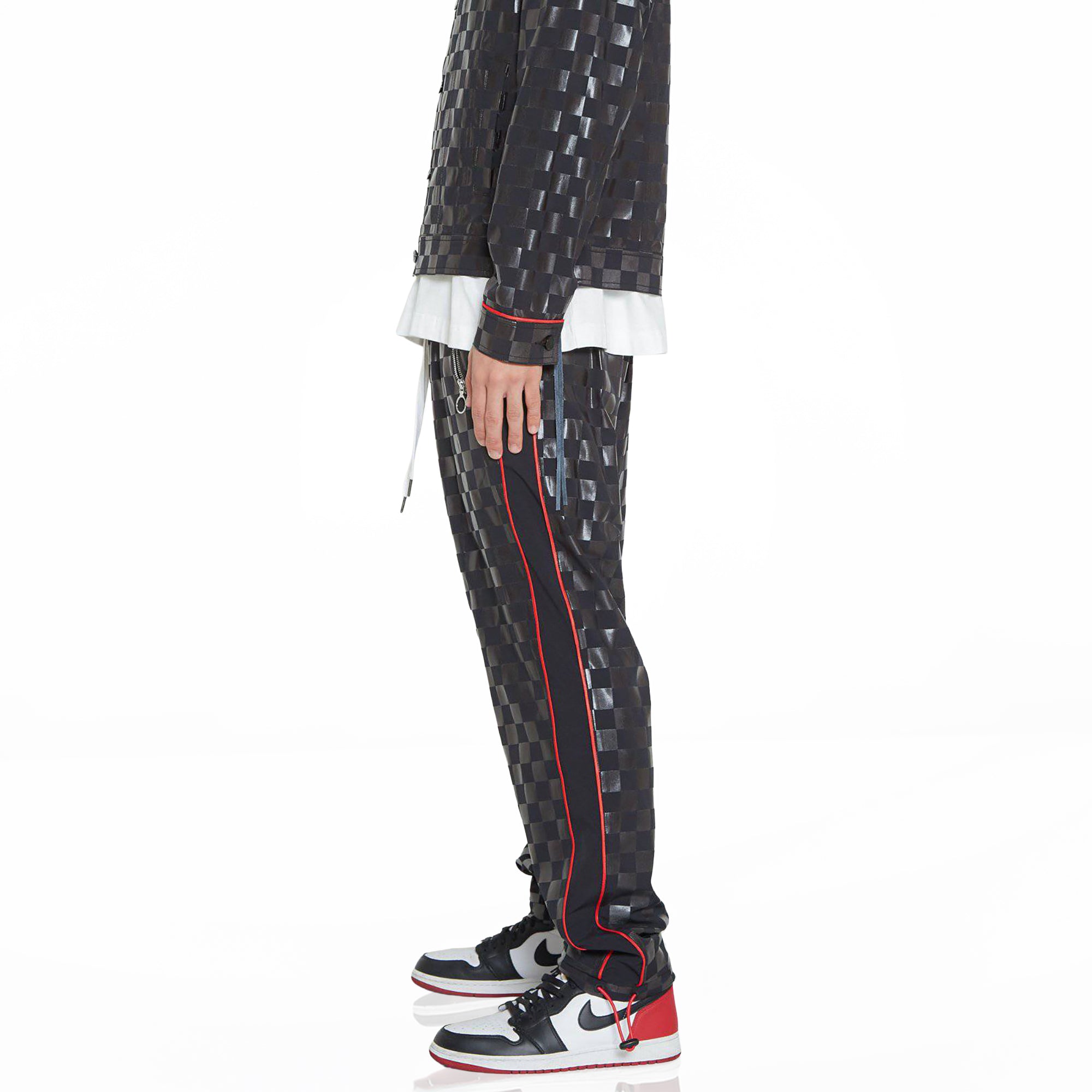 Konus Men's Tonal Checker Printed Pants in Black