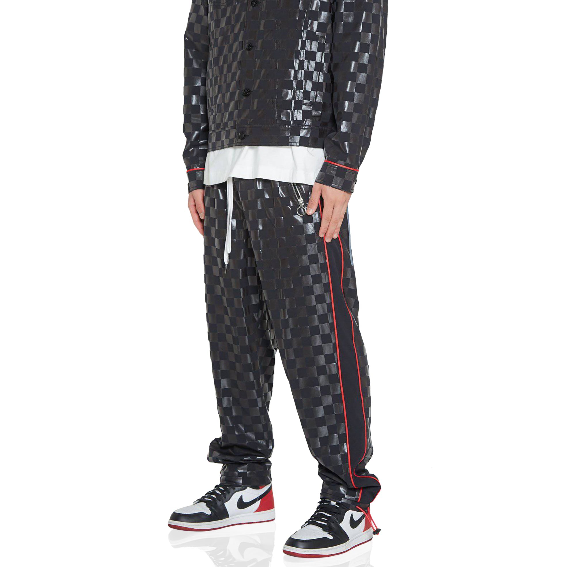 Konus Men's Tonal Checker Printed Pants in Black