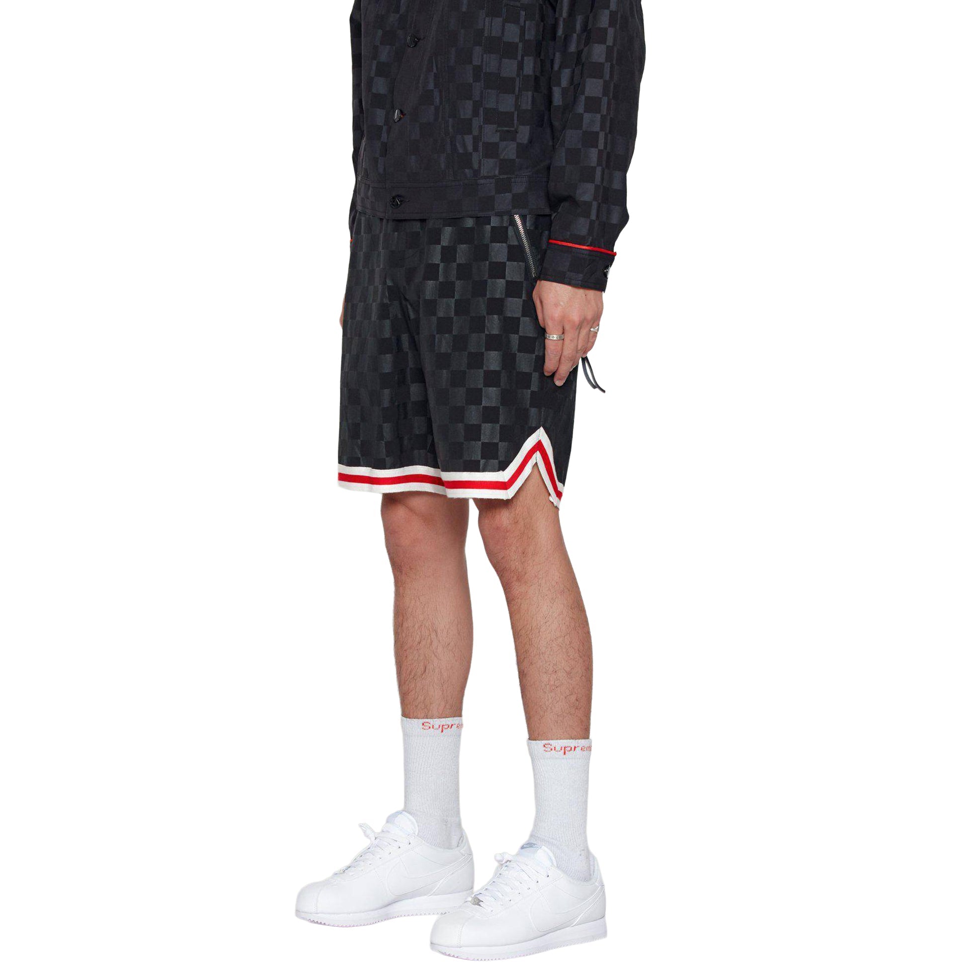 Konus Men's Tonal Checkered Shorts with Tape in Black