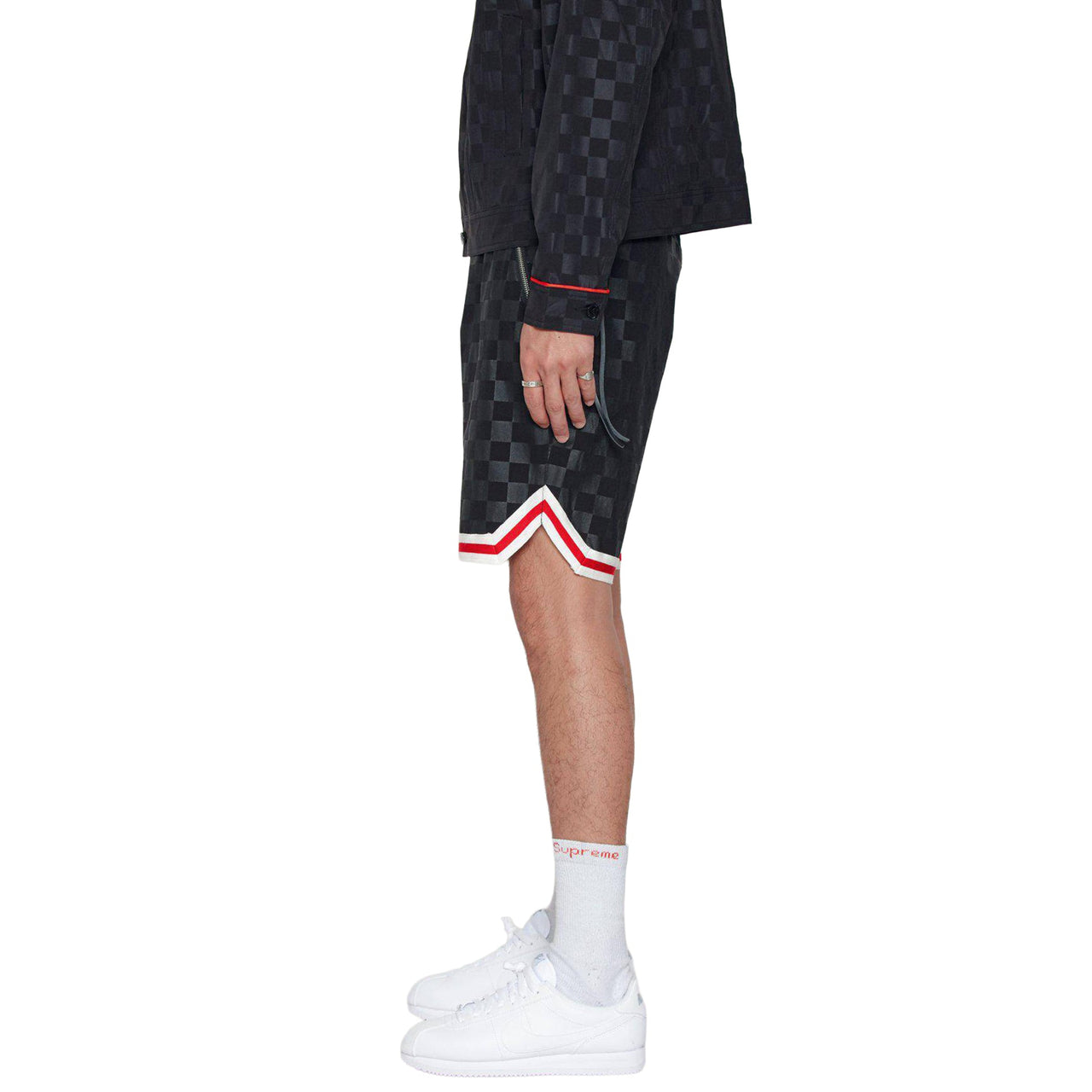 Konus Men's Tonal Checkered Shorts with Tape in Black