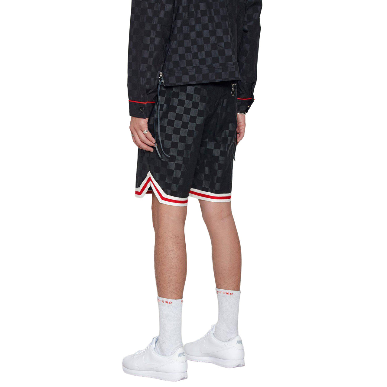 Konus Men's Tonal Checkered Shorts with Tape in Black