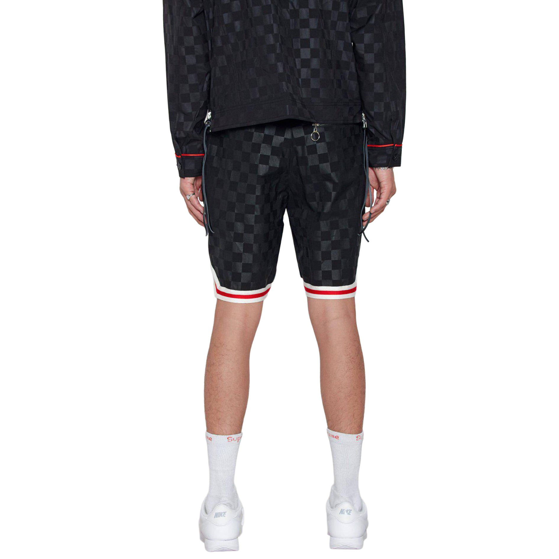 Konus Men's Tonal Checkered Shorts with Tape in Black