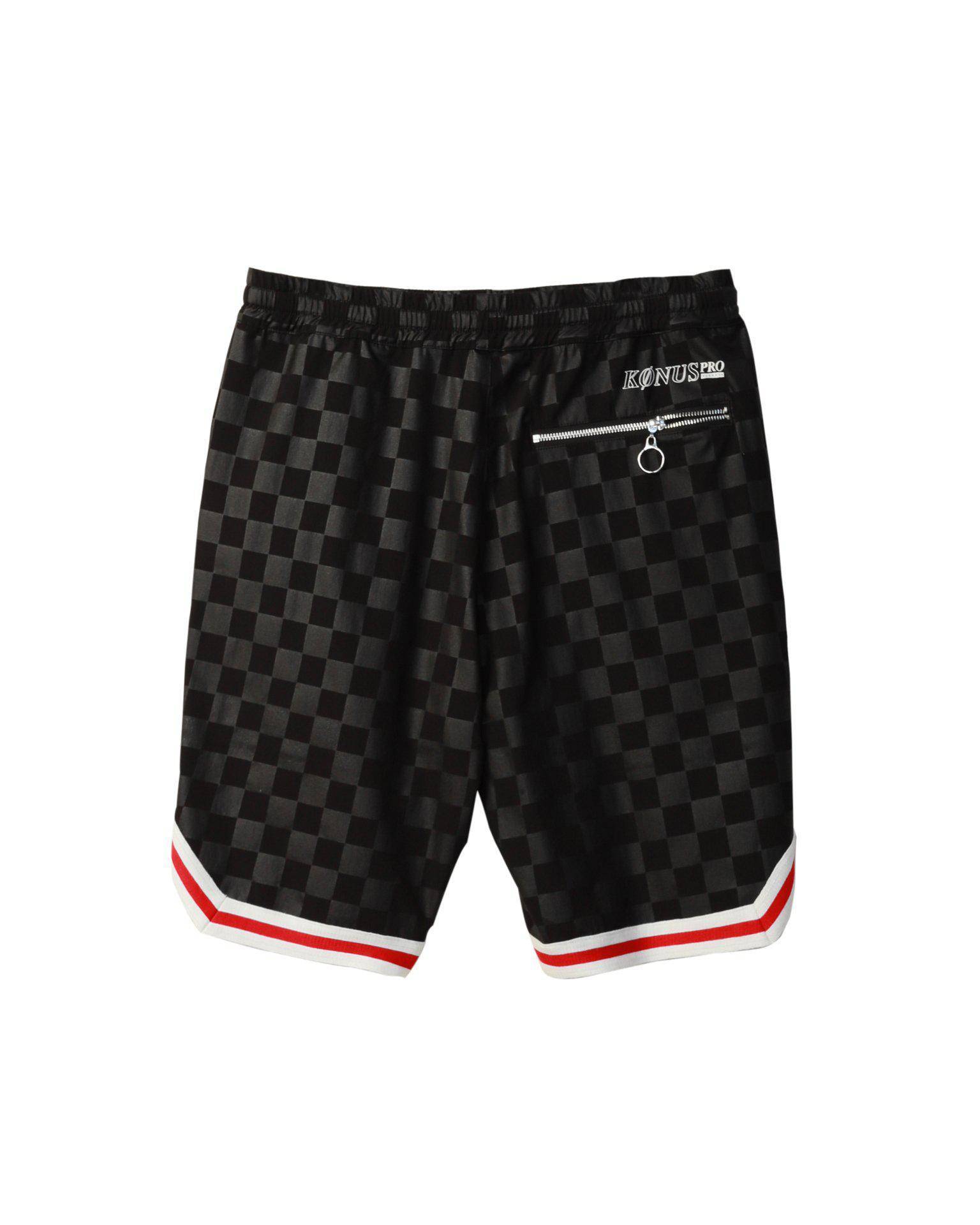 Konus Men's Tonal Checkered Shorts with Tape in Black