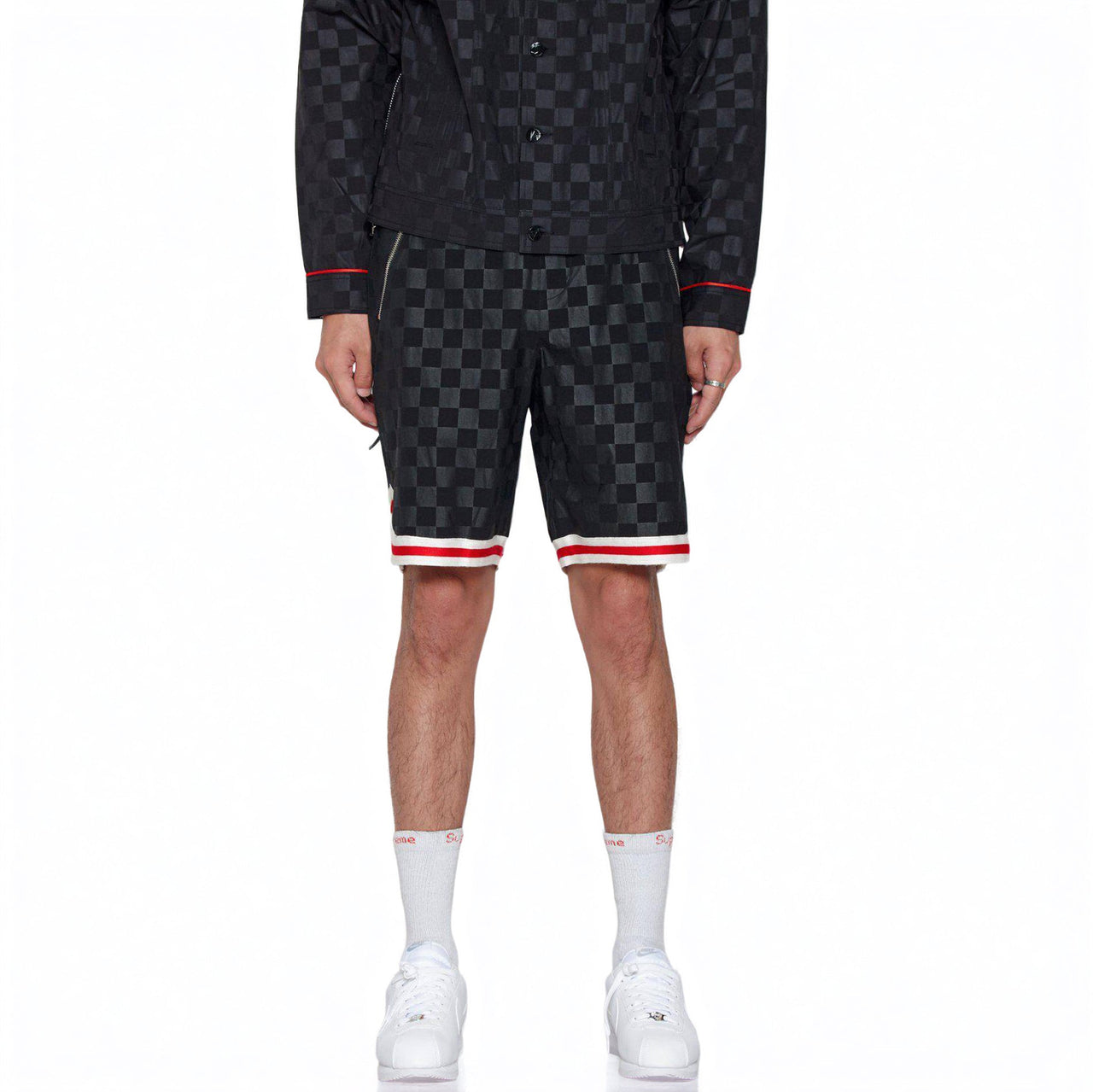 Konus Men's Tonal Checkered Shorts with Tape in Black