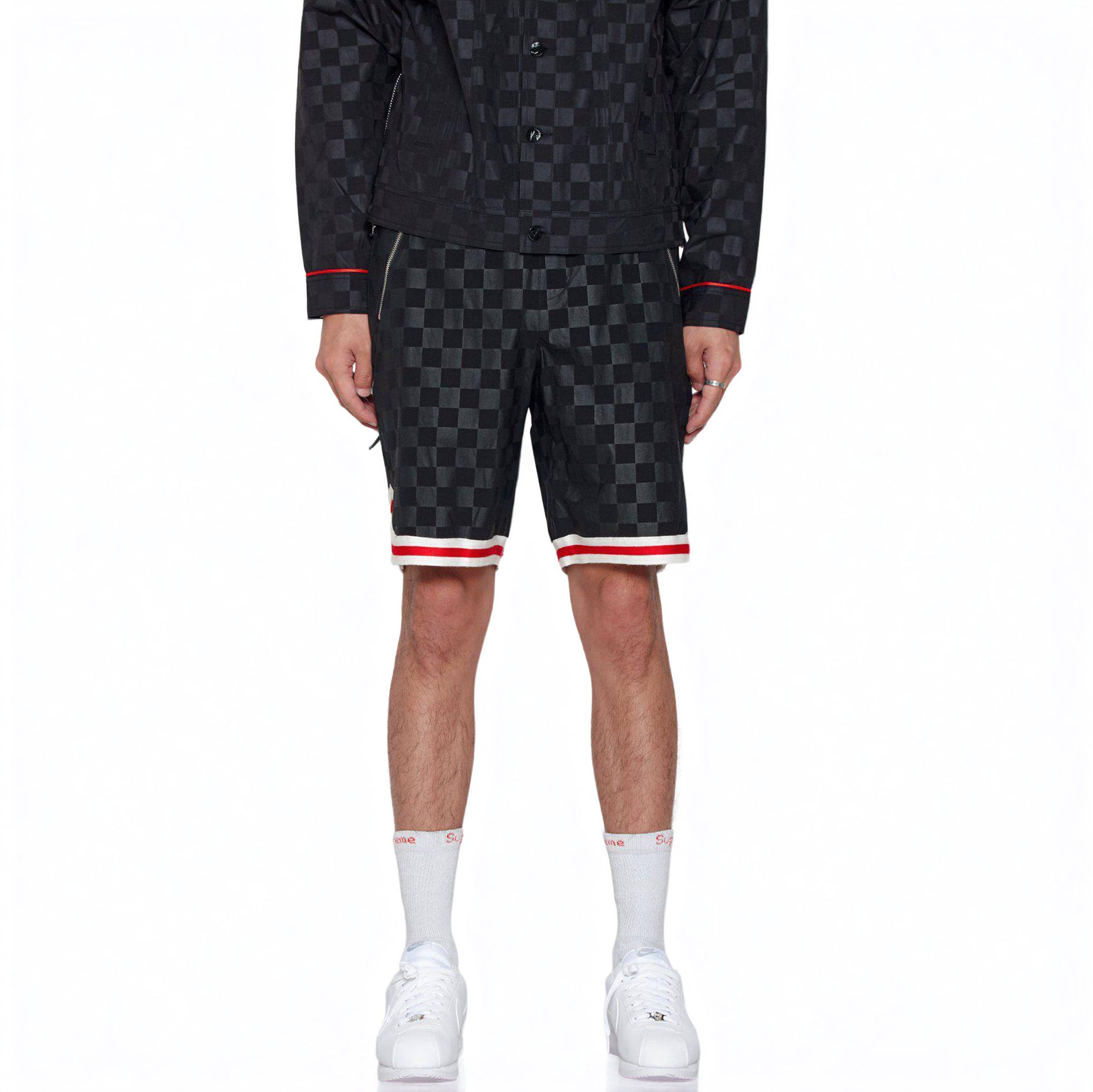Konus Men's Tonal Checkered Shorts with Tape in Black