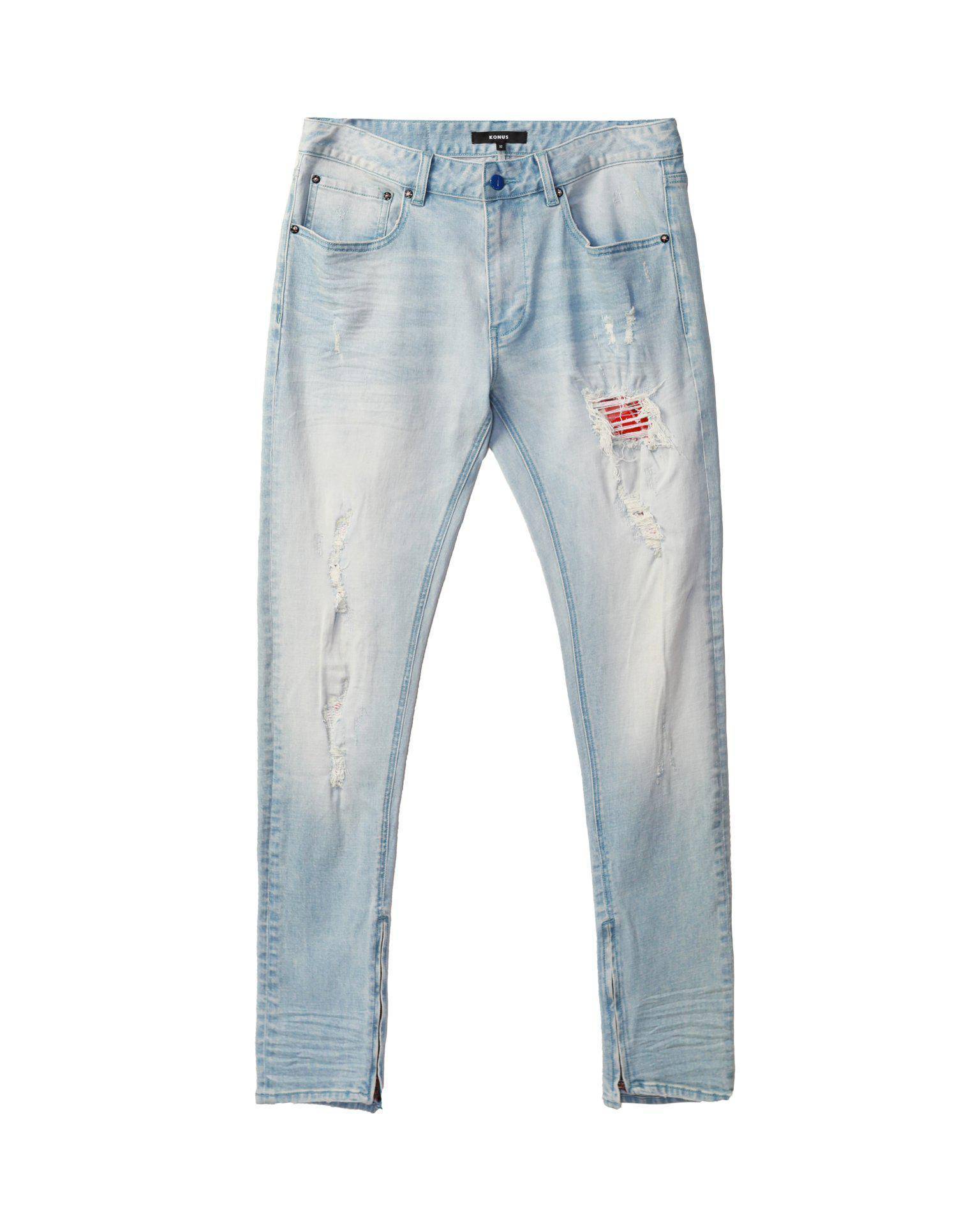 Men's Light Washed Denim With Repair Works