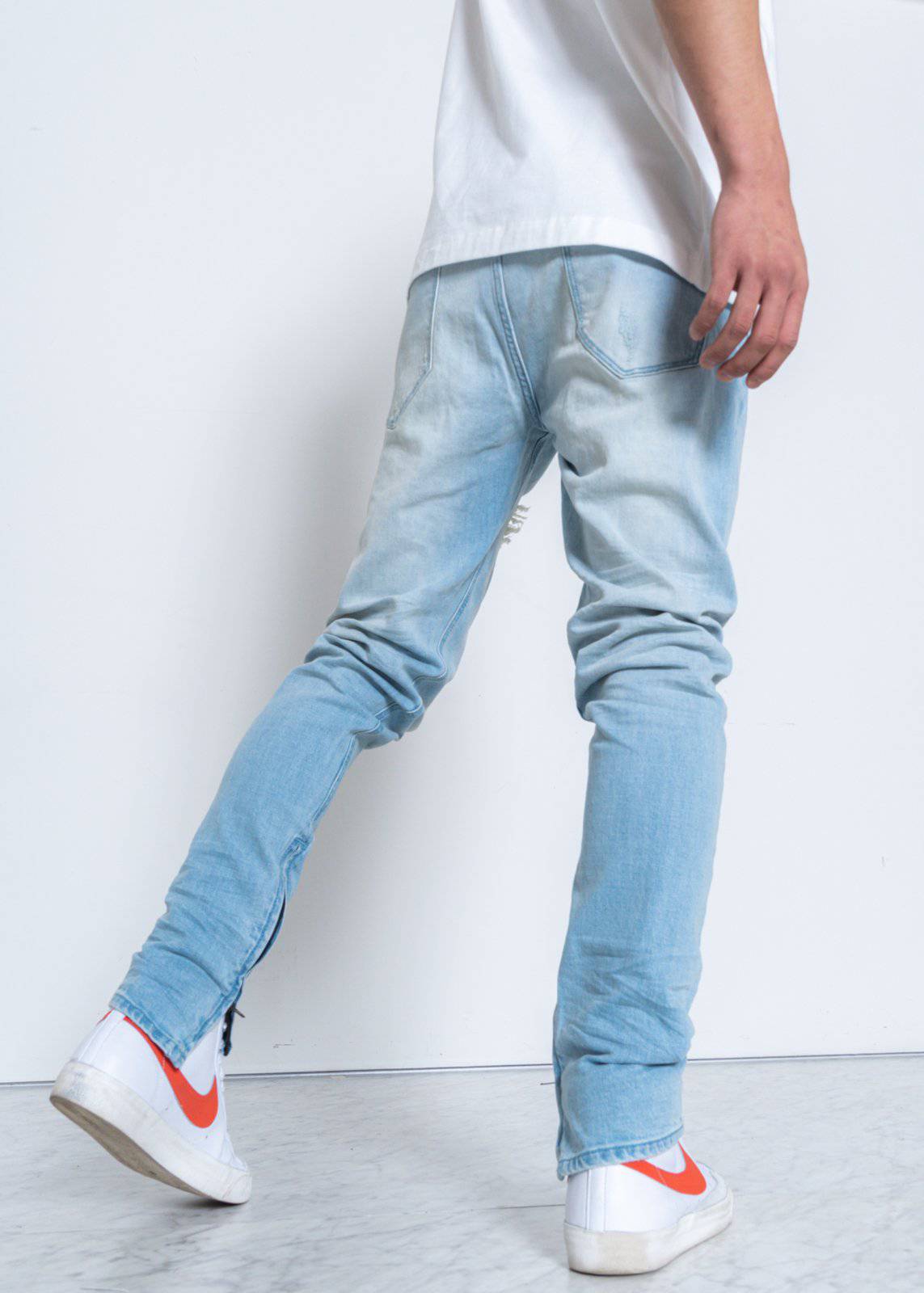 Men's Light Washed Denim With Repair Works