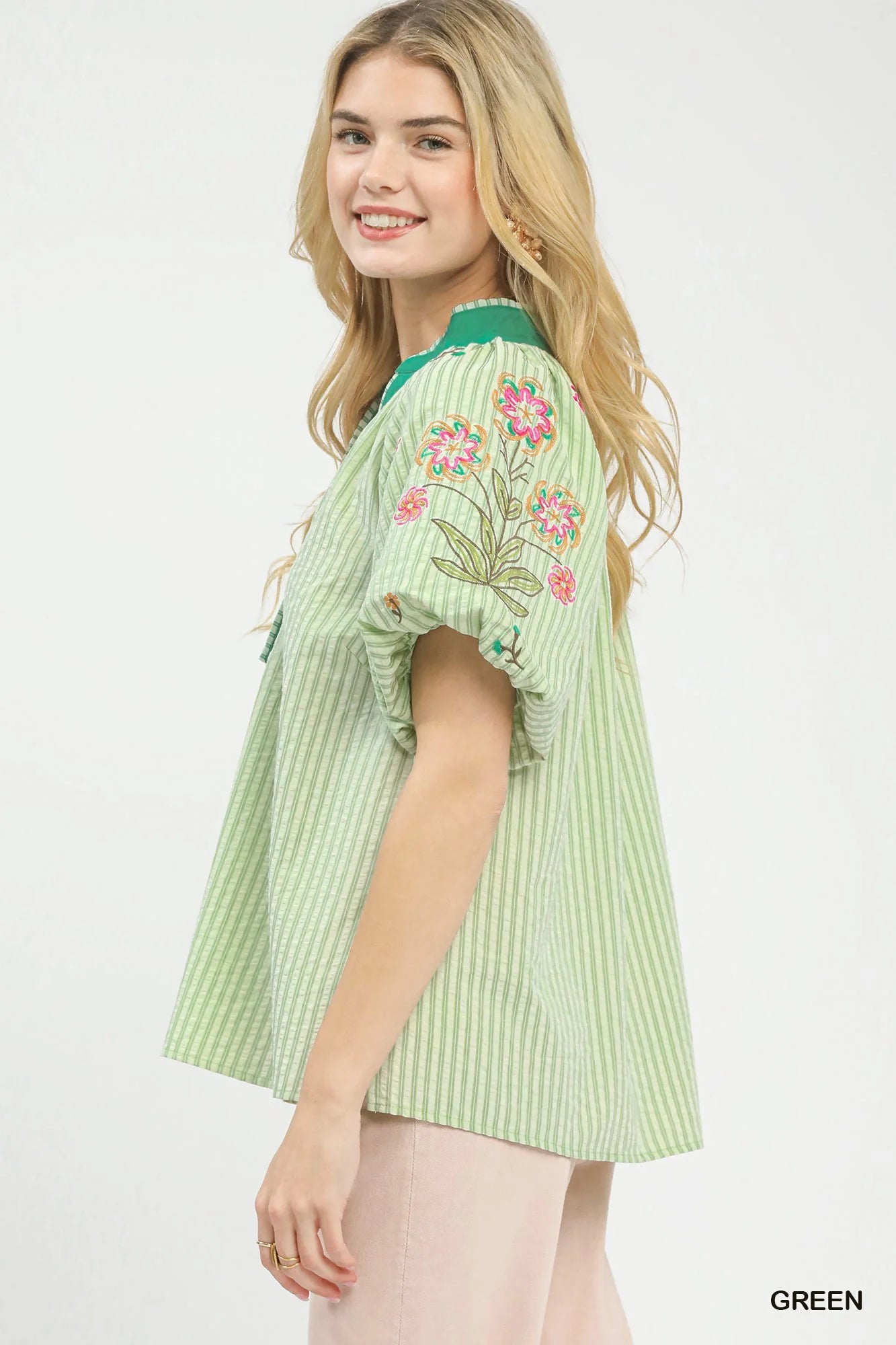 Umgee Embroidered Stripe Top